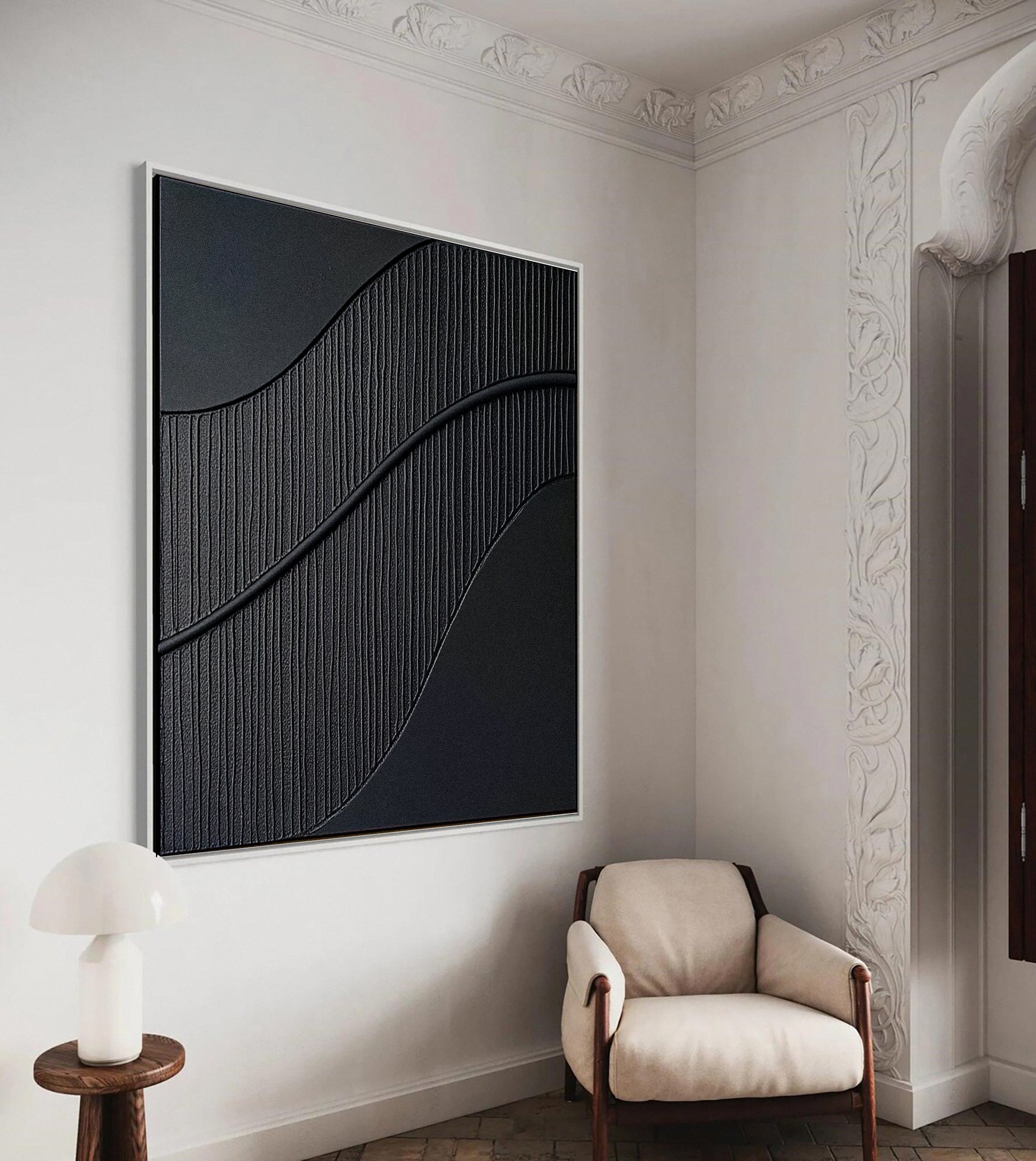 Sleek Elegance Contemporary Large Black Textured Wall Art #MMA 116