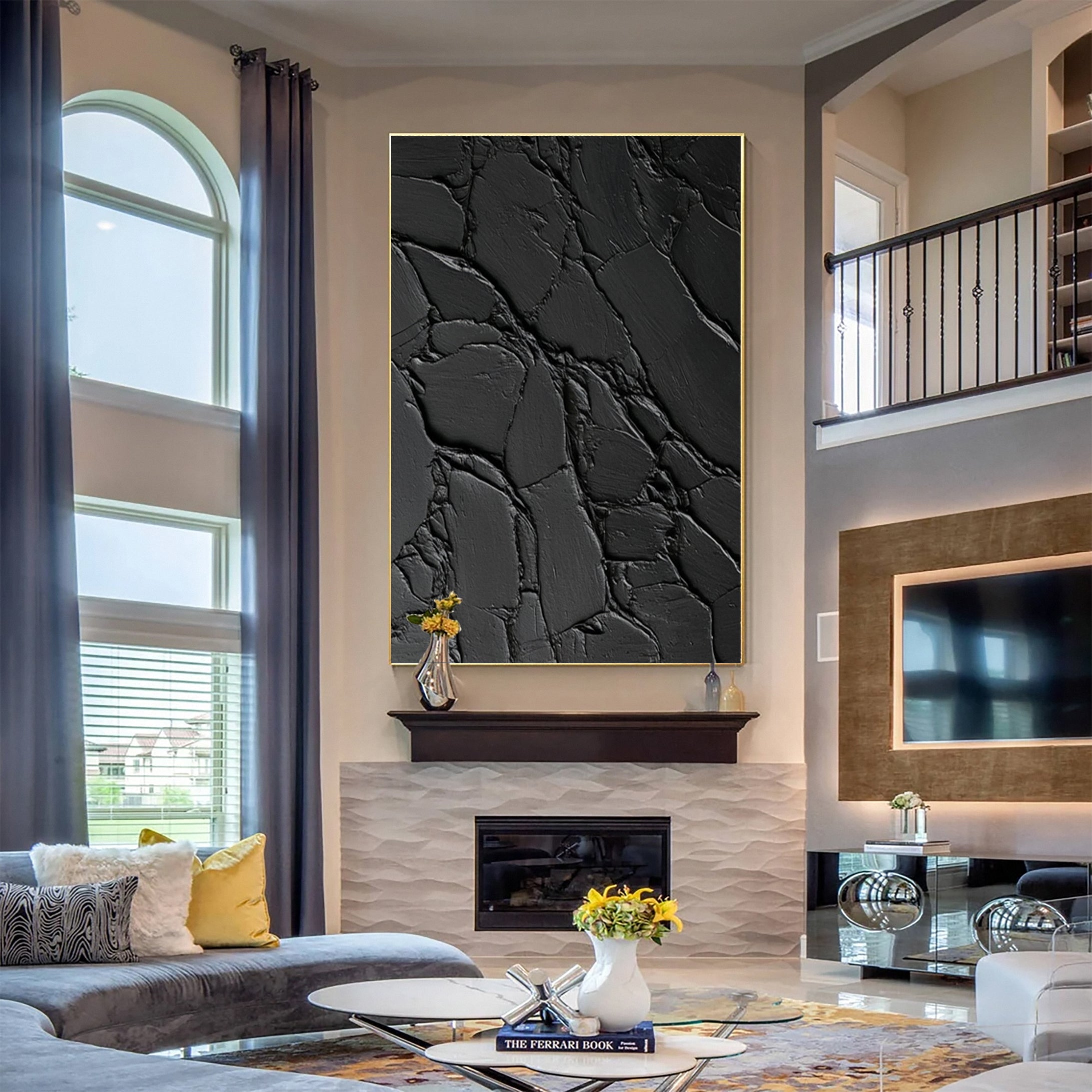 Sleek Elegance Contemporary Large Black Textured Wall Art #MMA 119