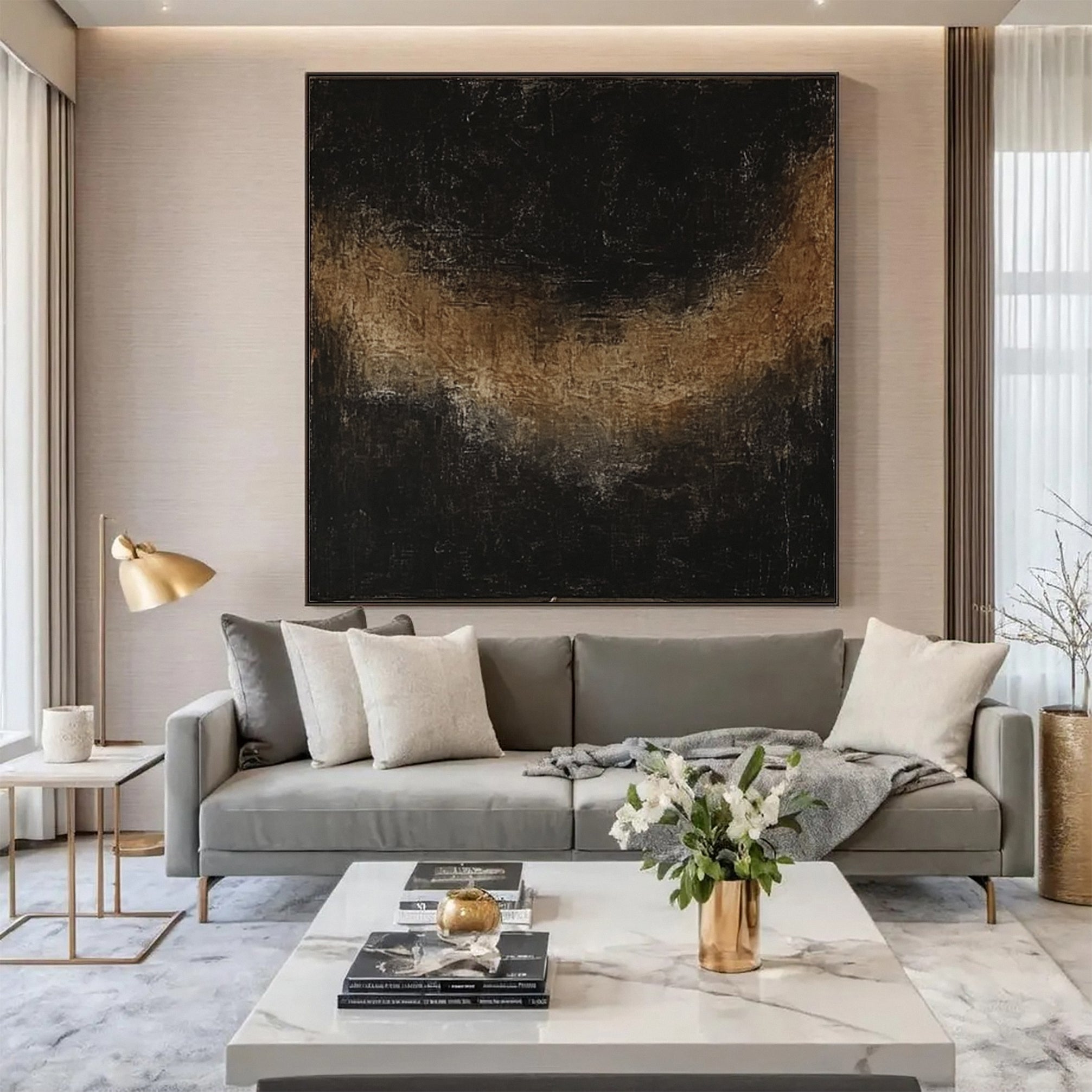 Sleek Elegance Contemporary Large Black Textured Wall Art #MMA 133