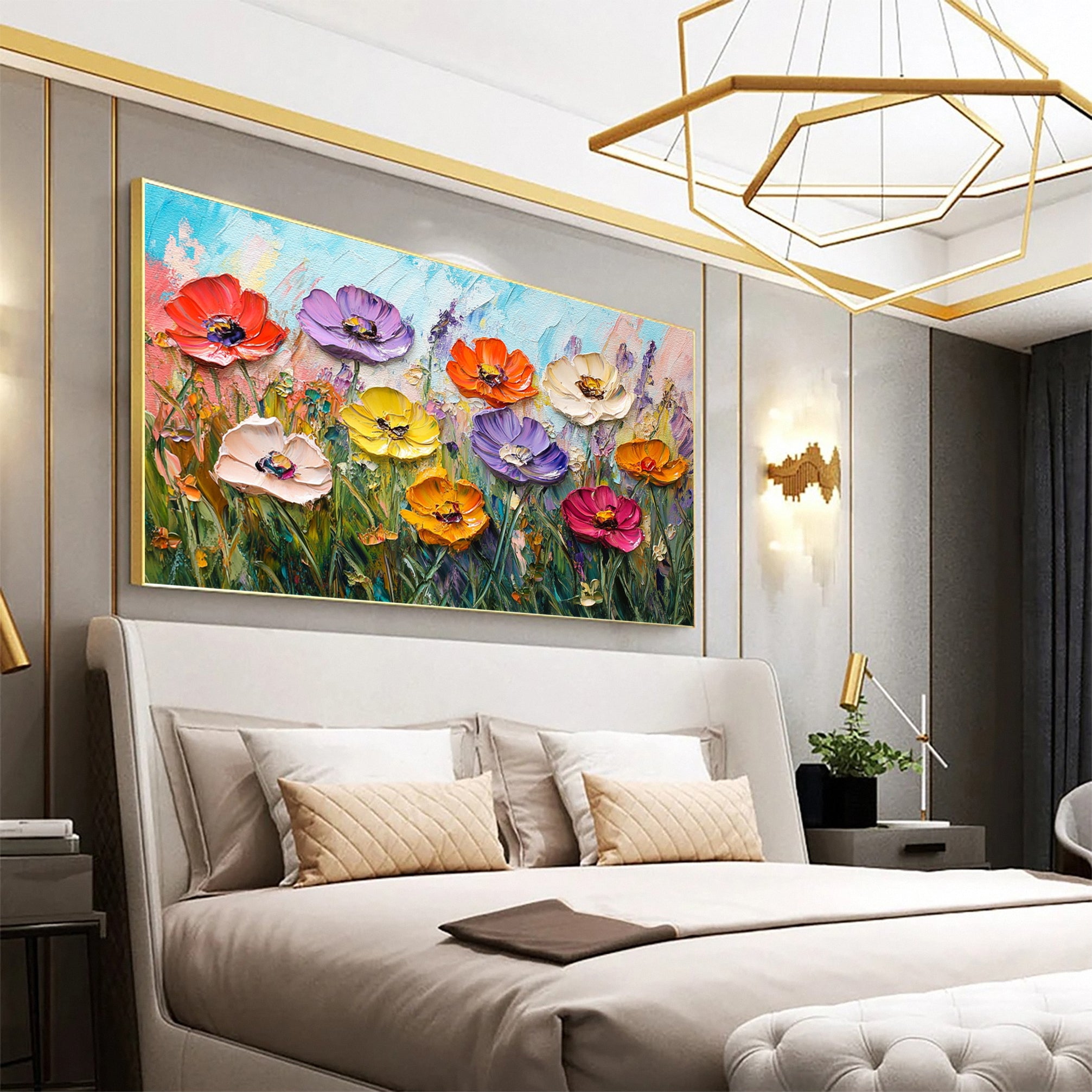 Bloom Horizon Textured Floral Oil Painting Colorful Wall Art #FT 024