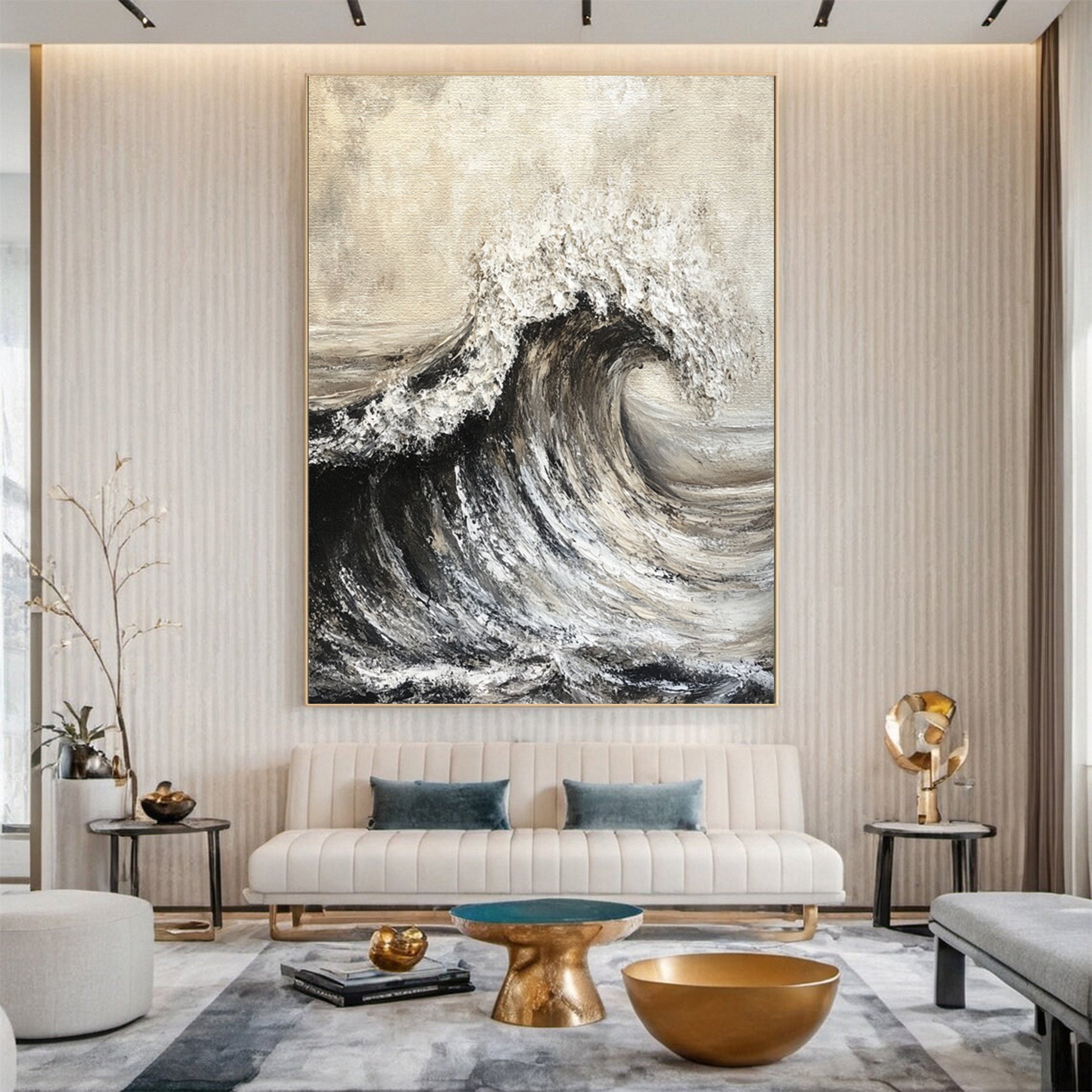 Sea Wave Black & White Large Textured Ocean Wall Art #OS 042