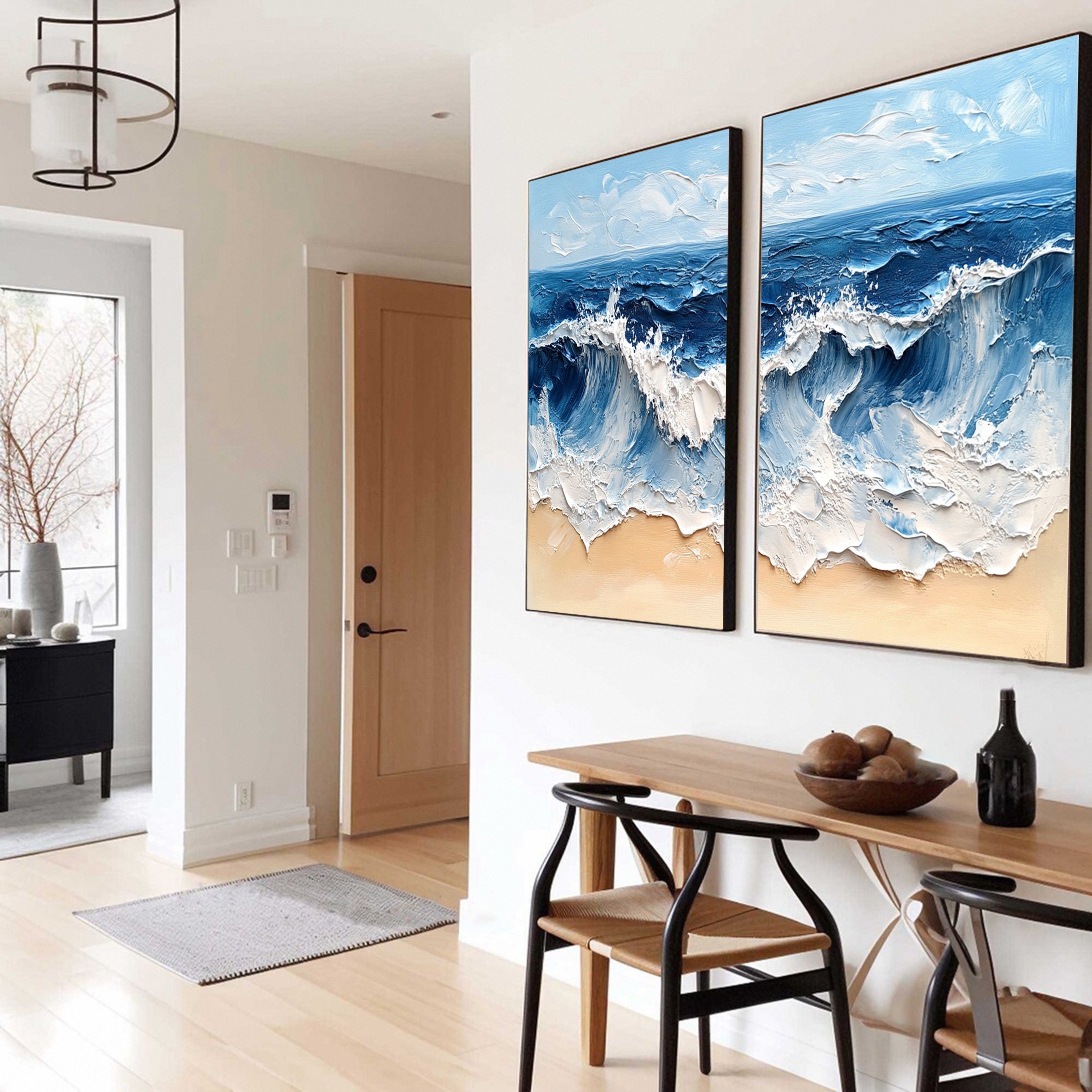 Coastal Tempest Textured Ocean Wave Art Set for Modern Living #OS 033