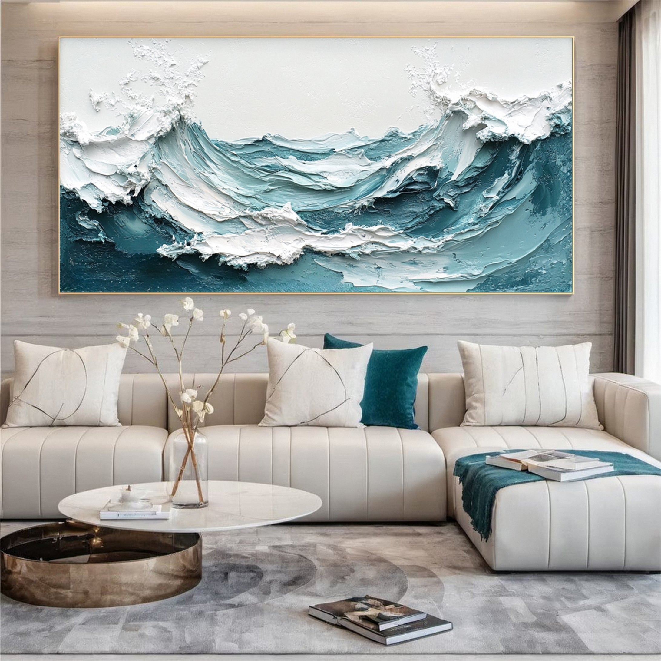 Crashing Waves Textured Artwork Luxurious Ocean Wall Canvas #OS 016