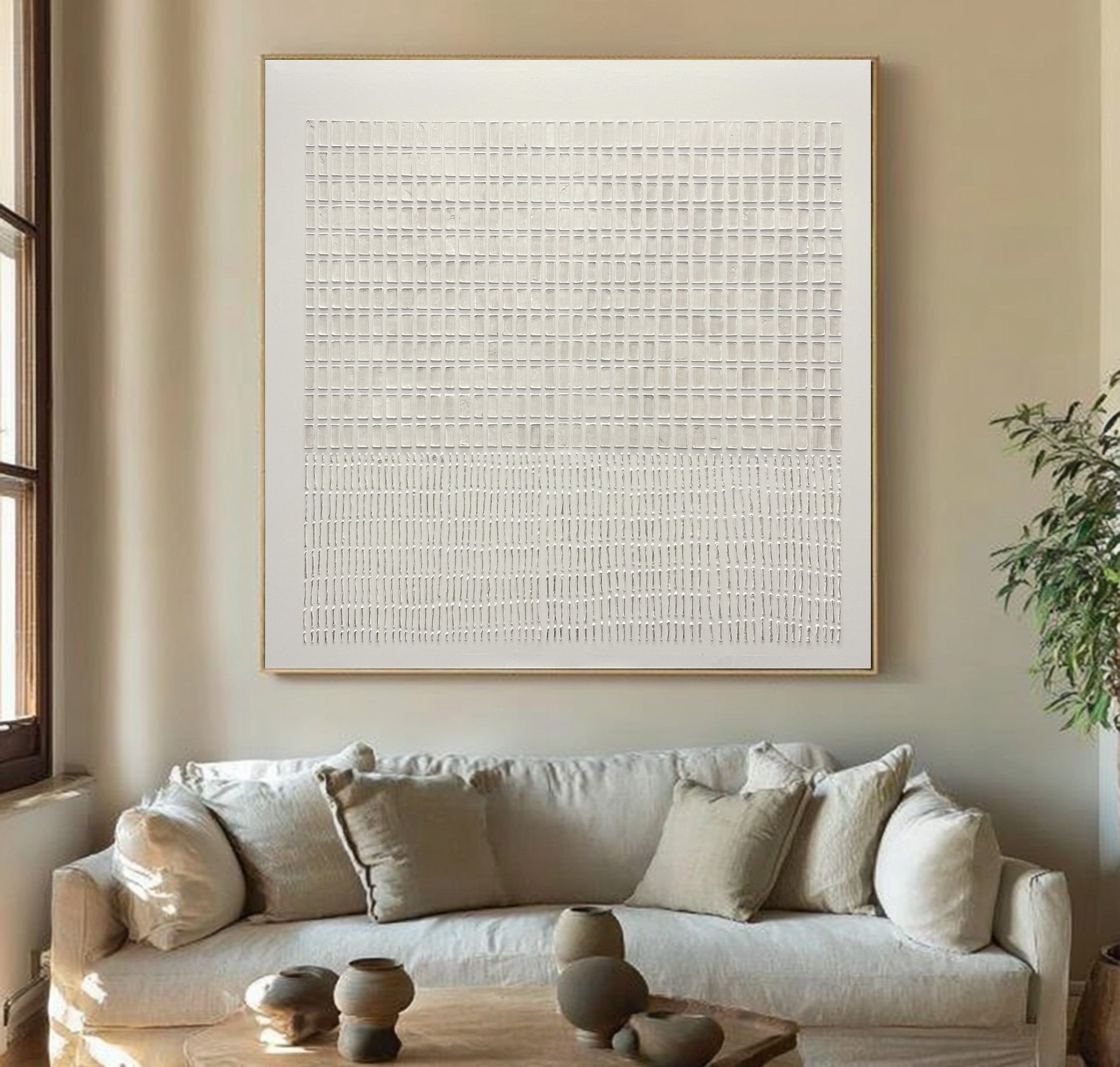 Minimalist Large White Grid Wall Art | KeiraArt #CZ 009