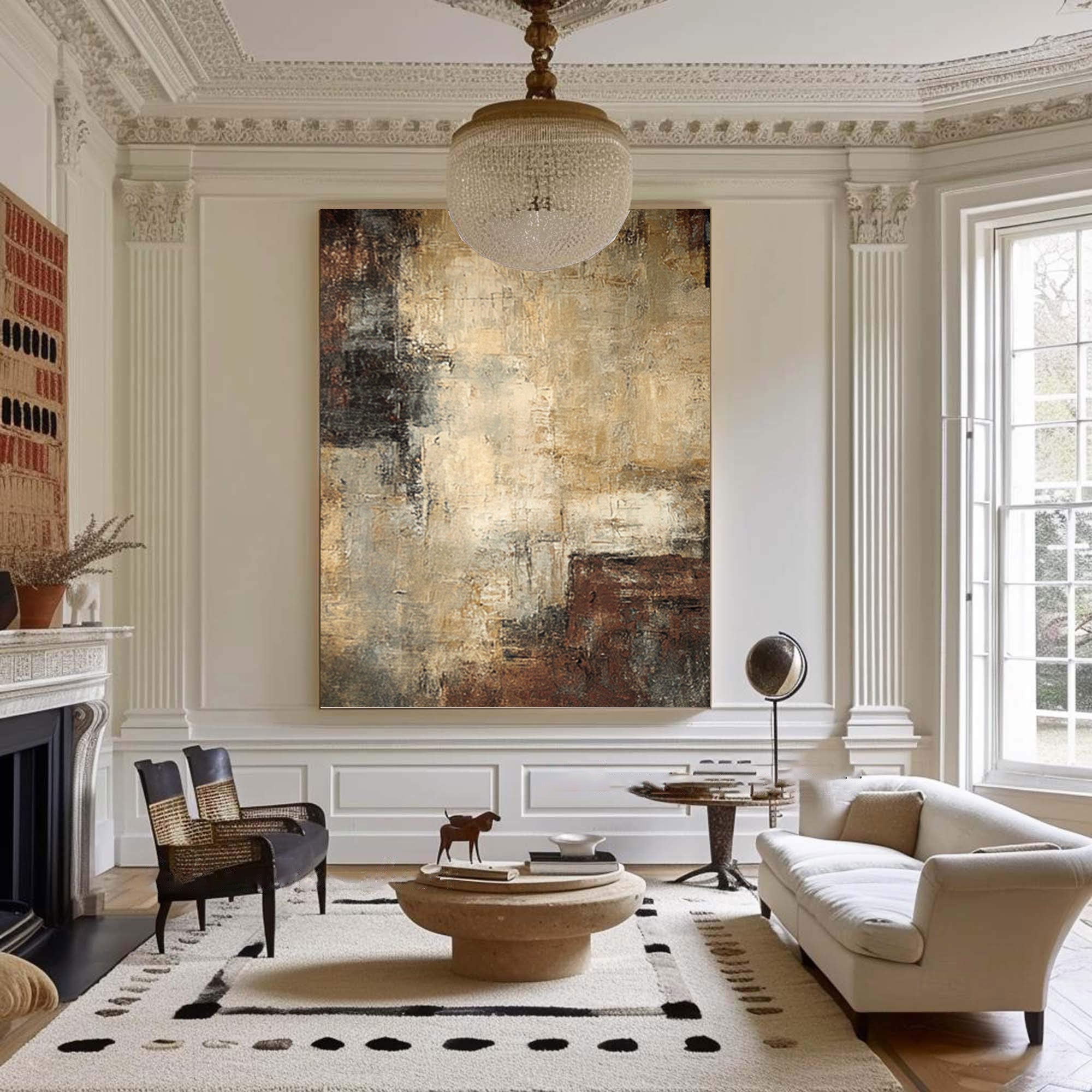 Contemporary Abstract Brown Beige Grey Wall Art #AG 048