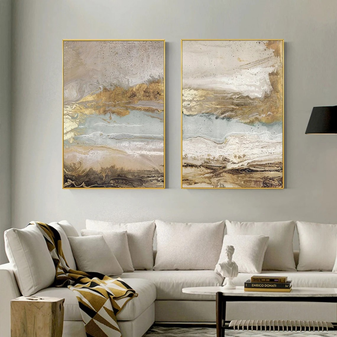 Abstract Textured Landscape Beige Wall Art Set of 2 #AP 118