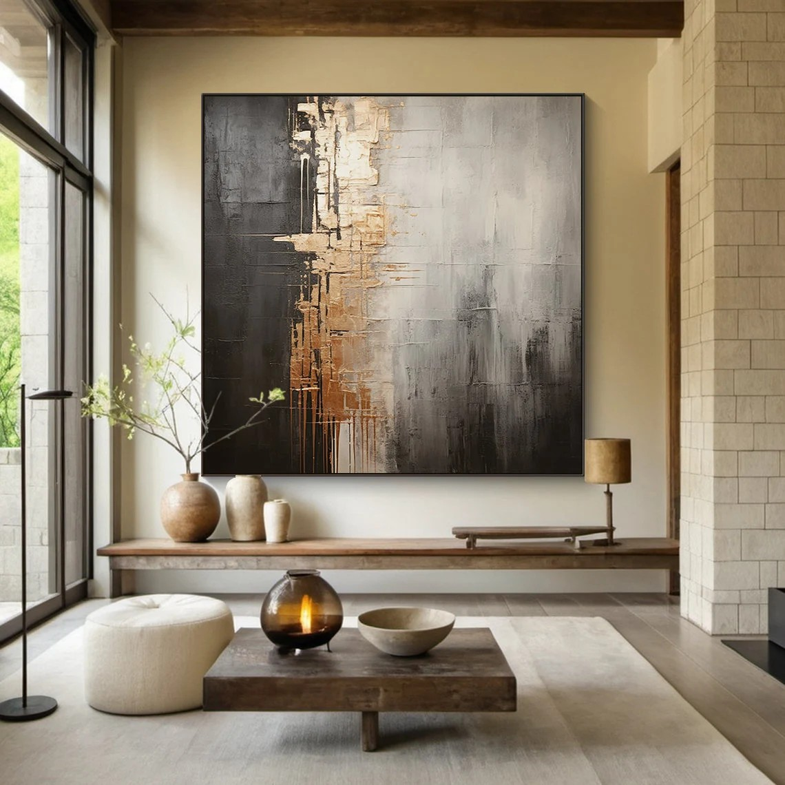 Textured Gold and Black Painting for Modern Home #AP 098
