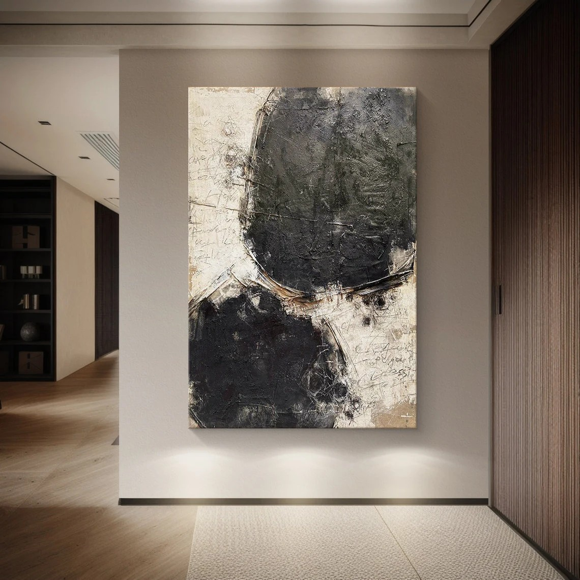 Large Black & Beige Abstract Art for Modern Spaces #AP 101