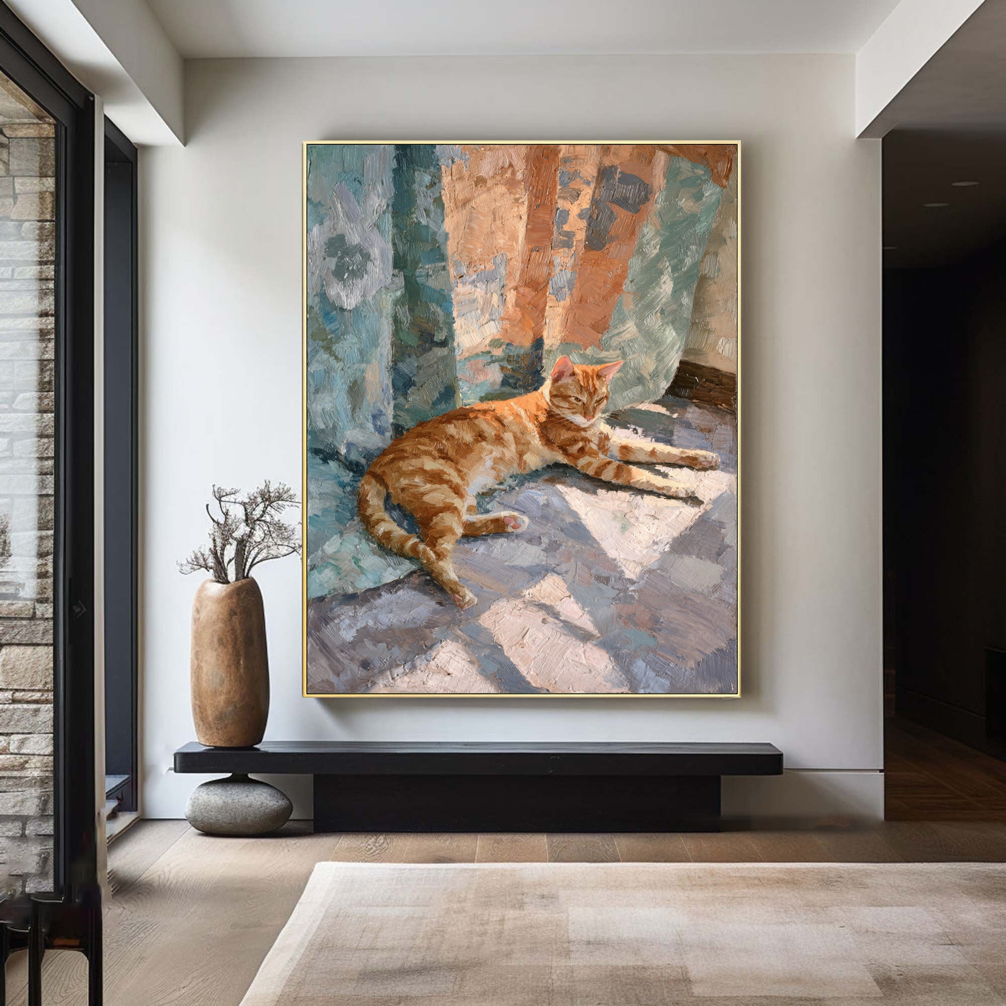 Lazy Cat Wall Art - Impressionistic Pet Portrait #AG 055