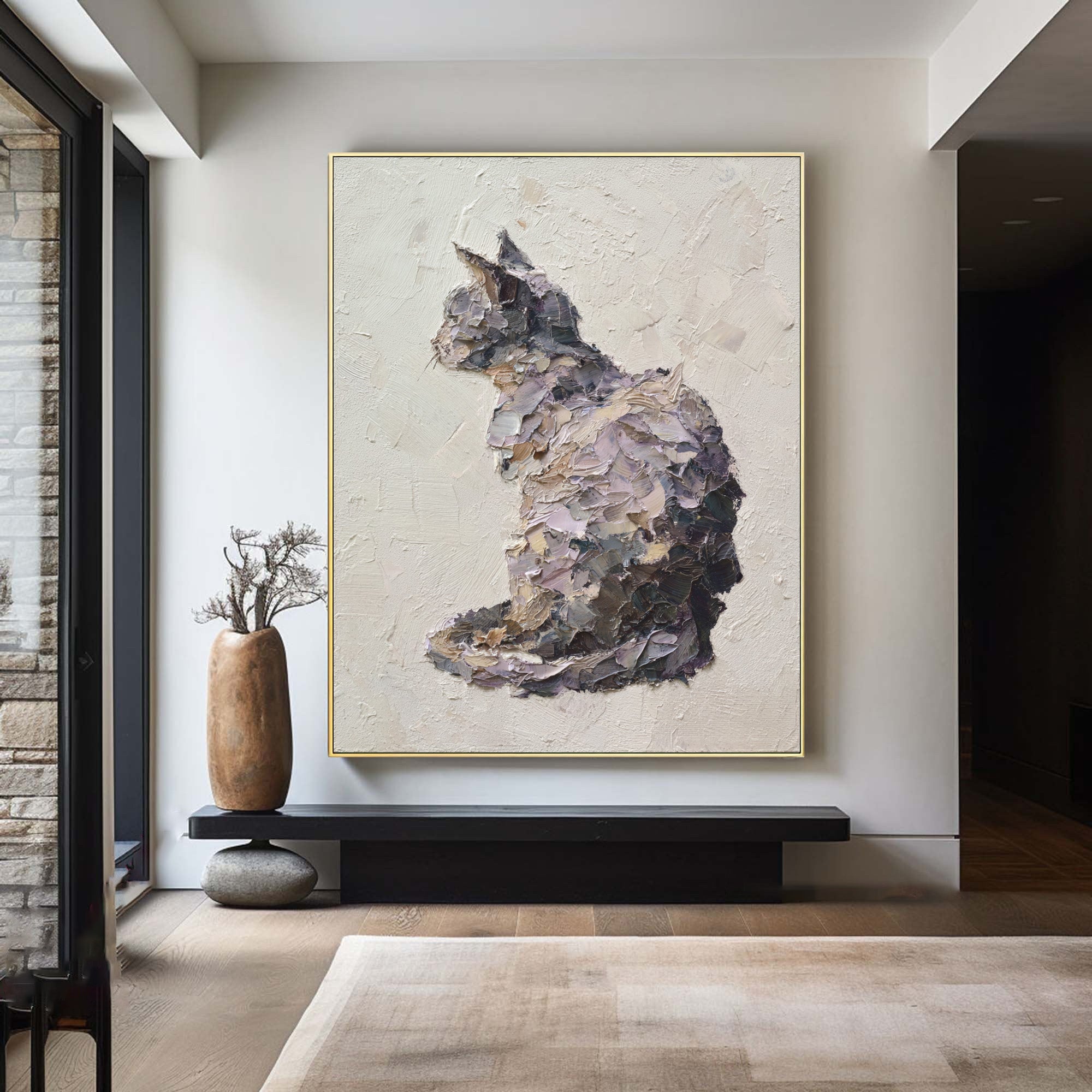Large Textured Cat Painting - Contemporary Pet Art #AG 054