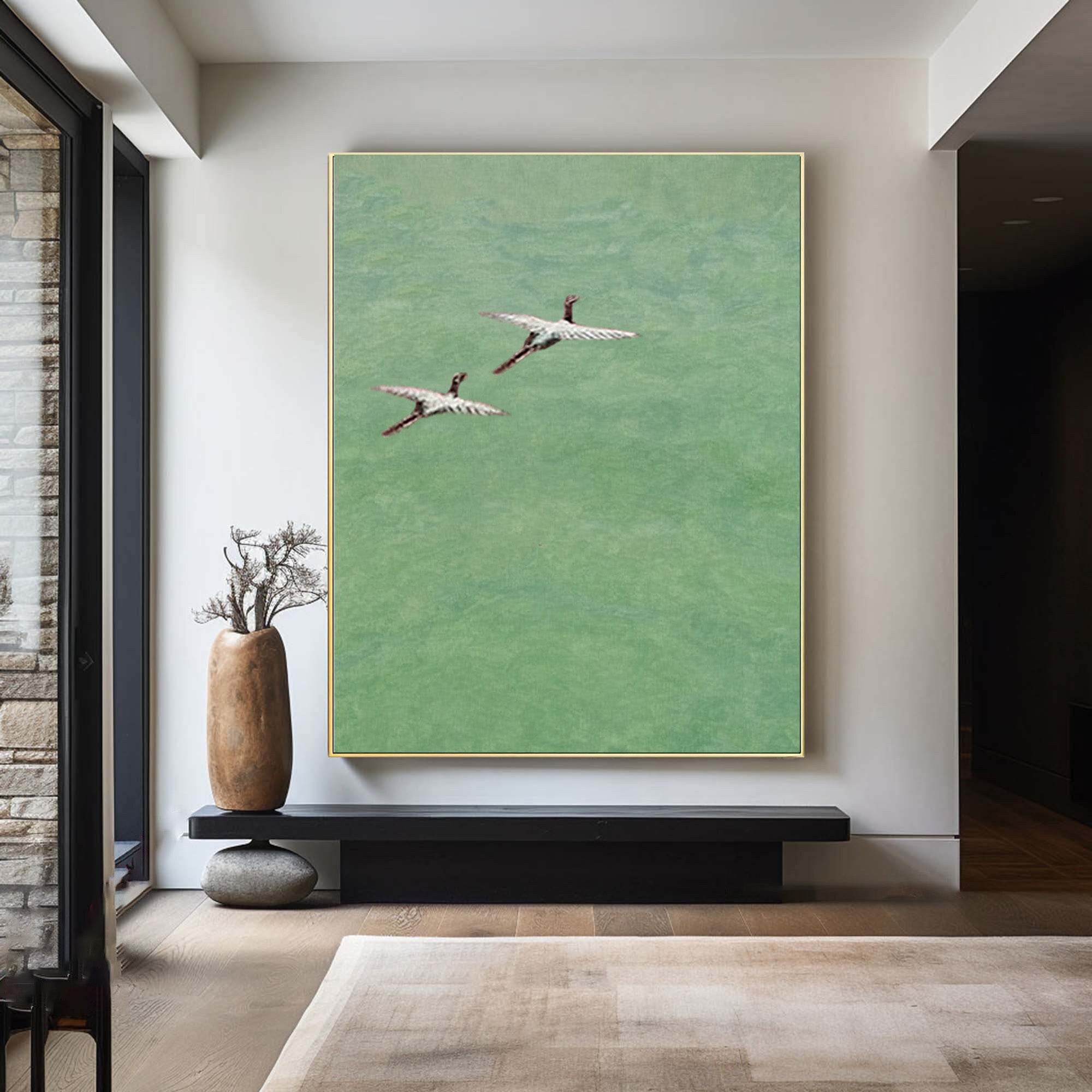 Abstract Bird Flight Canvas | Tranquil Green Landscape #AG 085