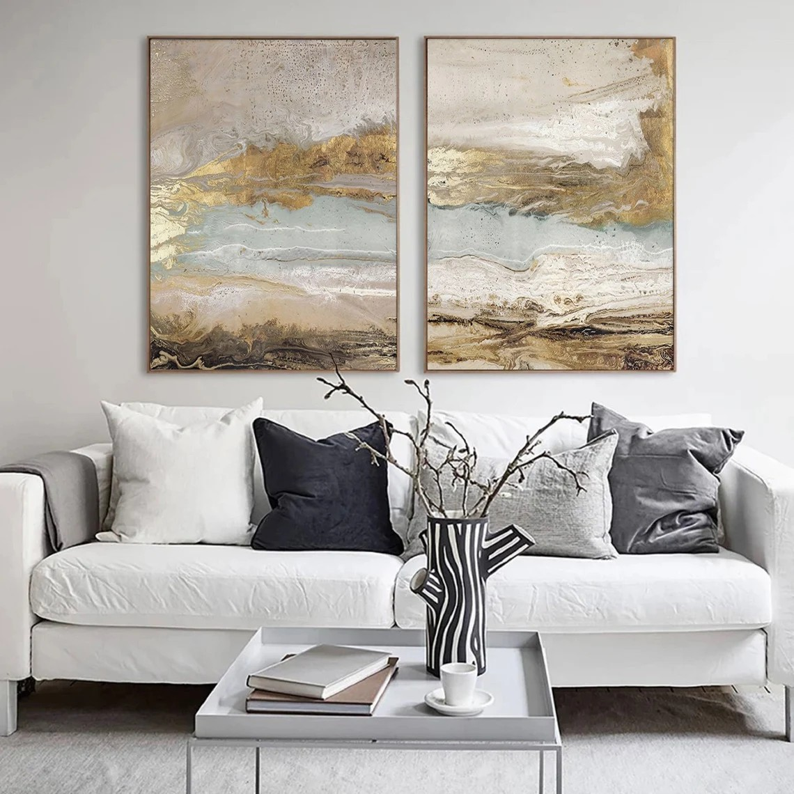 Abstract Textured Landscape Beige Wall Art Set of 2 #AP 118