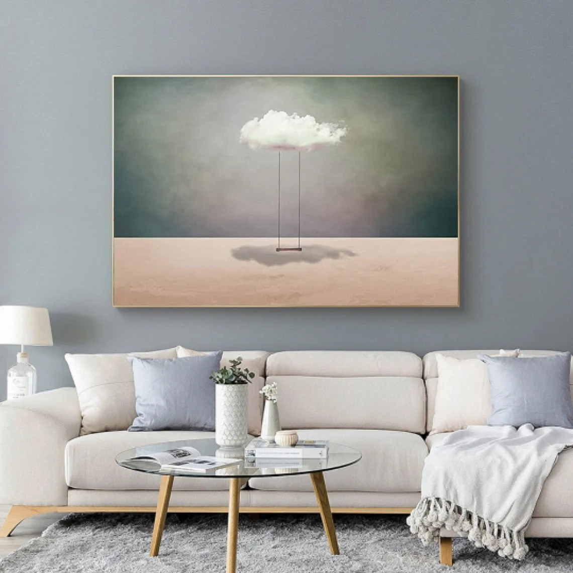 Surreal Cloud Swing Painting Dreamy Abstract Art #OS 075