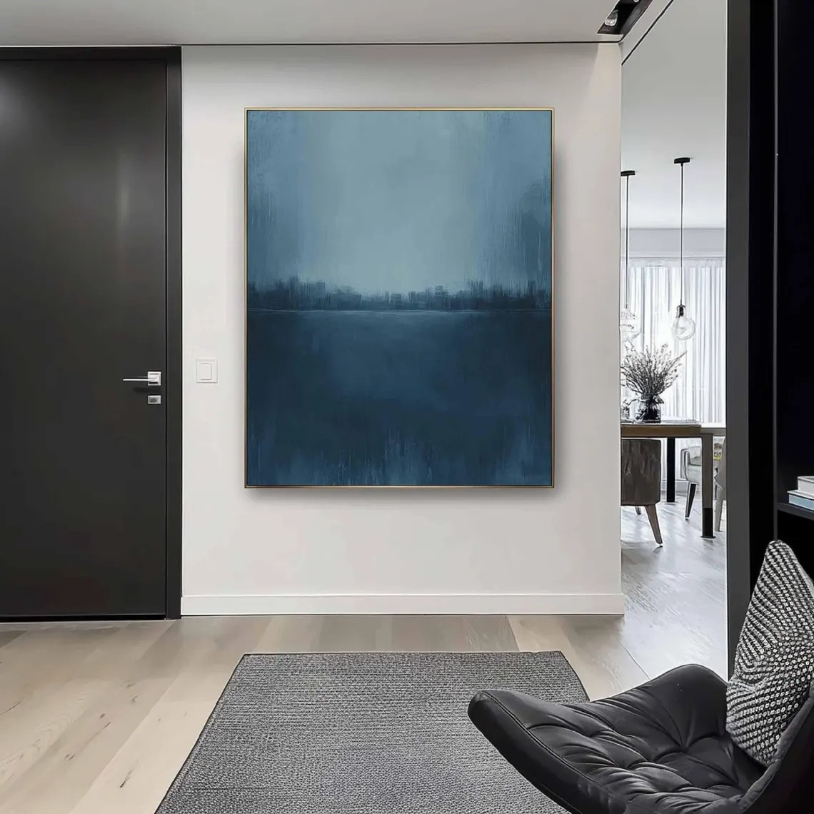 Serene Cityscape Painting Minimalist Blue Calming Wall Art #AP 083