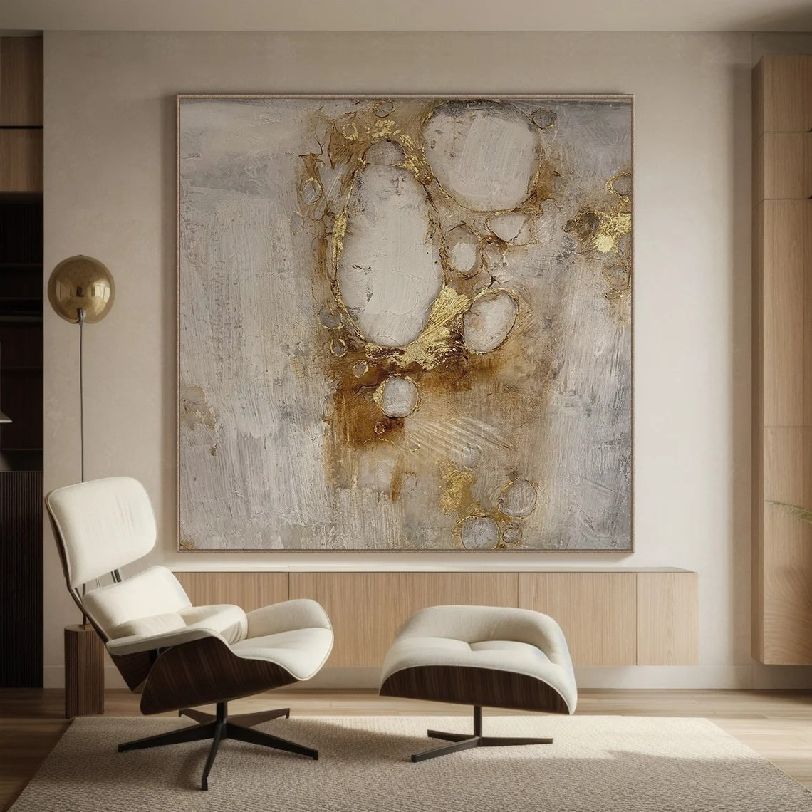 Neutral Textured Abstract Art with Gold Accents #AP 100