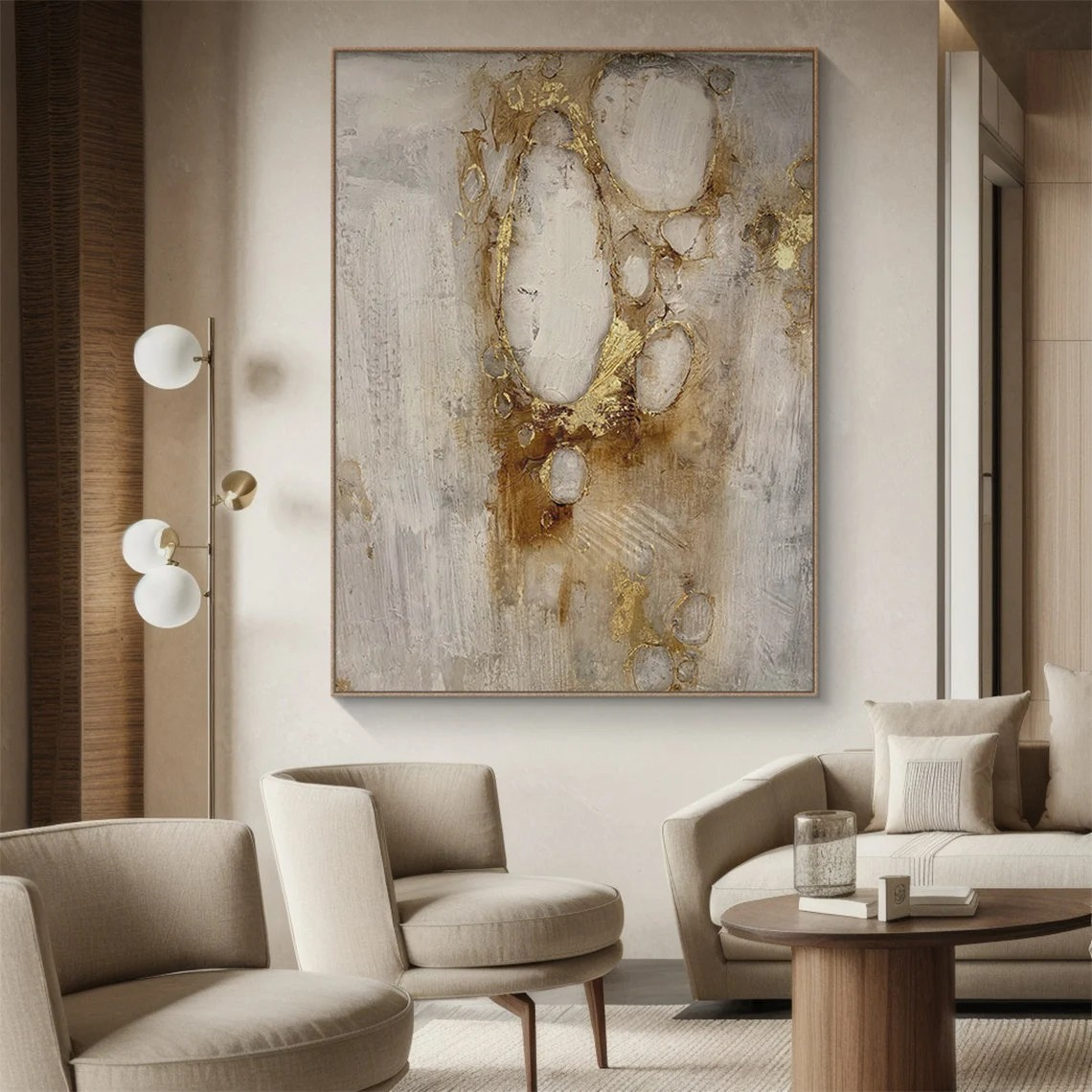 Neutral Textured Abstract Art with Gold Accents #AP 100