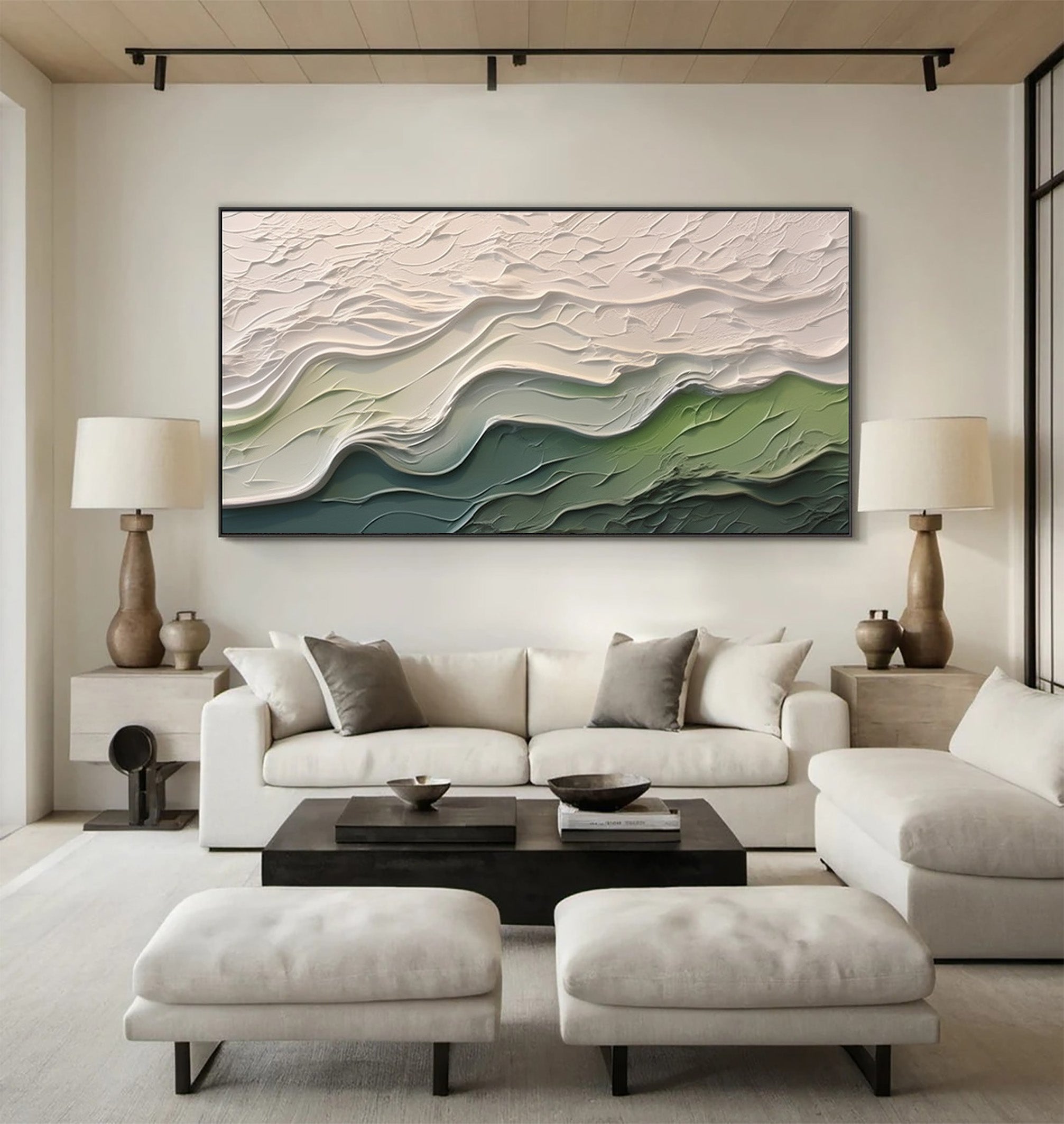 Textured Abstract Landscape Green and White 3D Art #AG 094