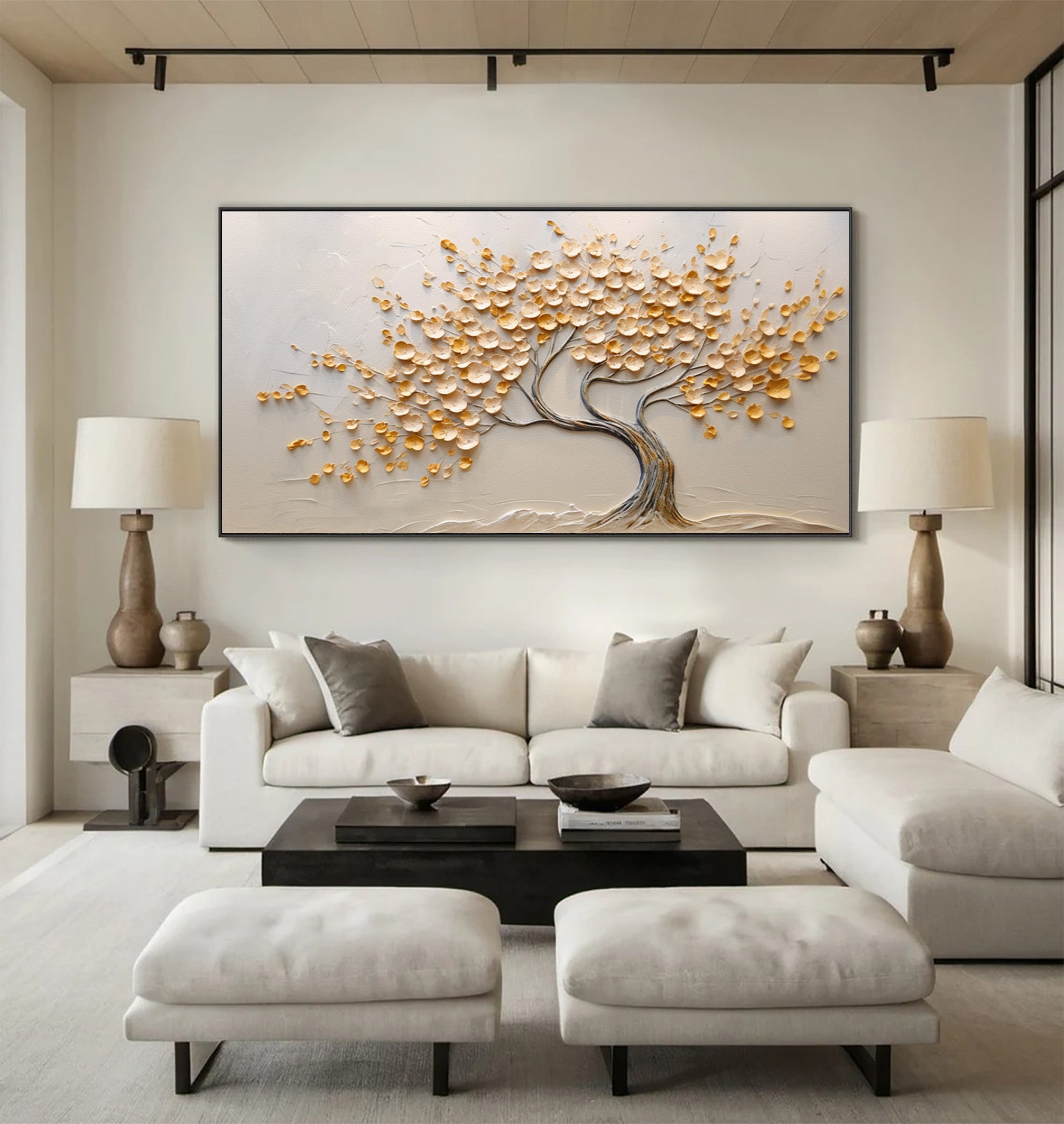 Golden Textured Tree Art Modern Living Room Decor #AG 092