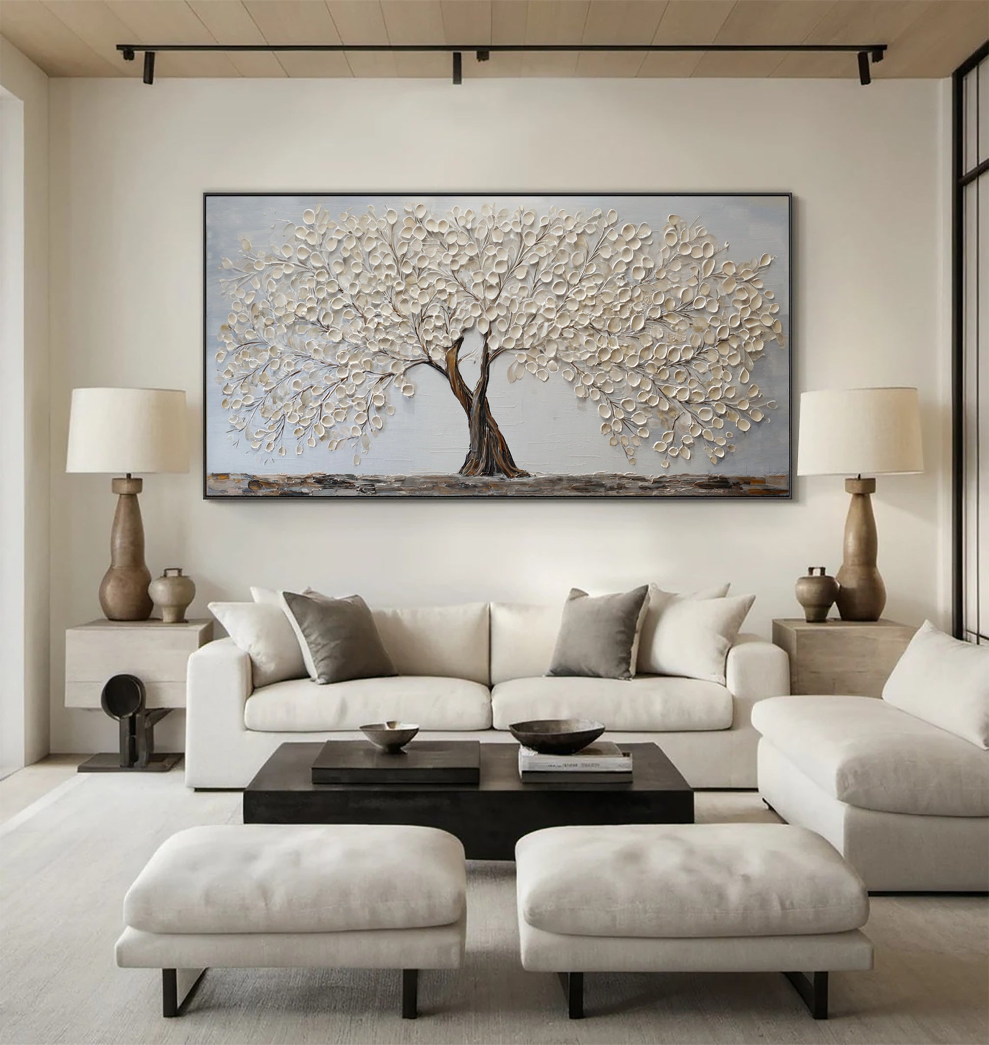 Textured Gold Leaf Tree Art Modern Living Room #AG 091