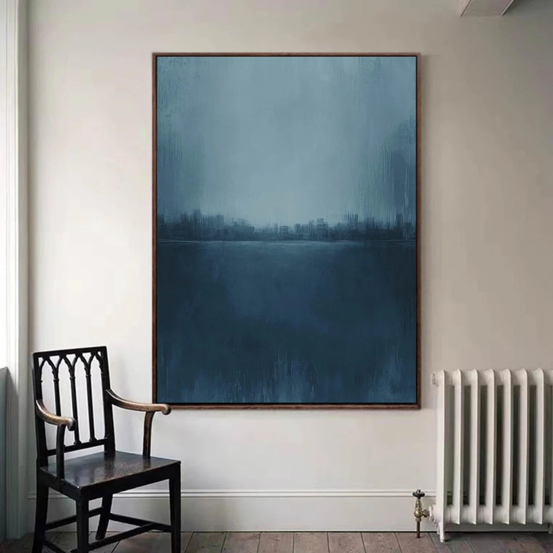 Serene Cityscape Painting Minimalist Blue Calming Wall Art #AP 083