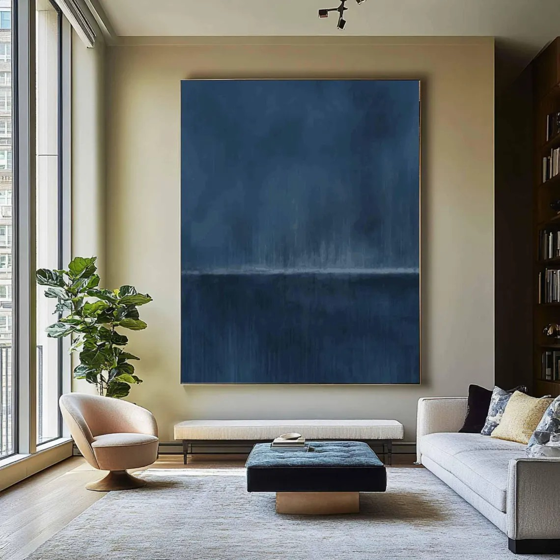 Deep Blue Abstract Canvas Art Modern Minimalist Wall Decor #AP 074