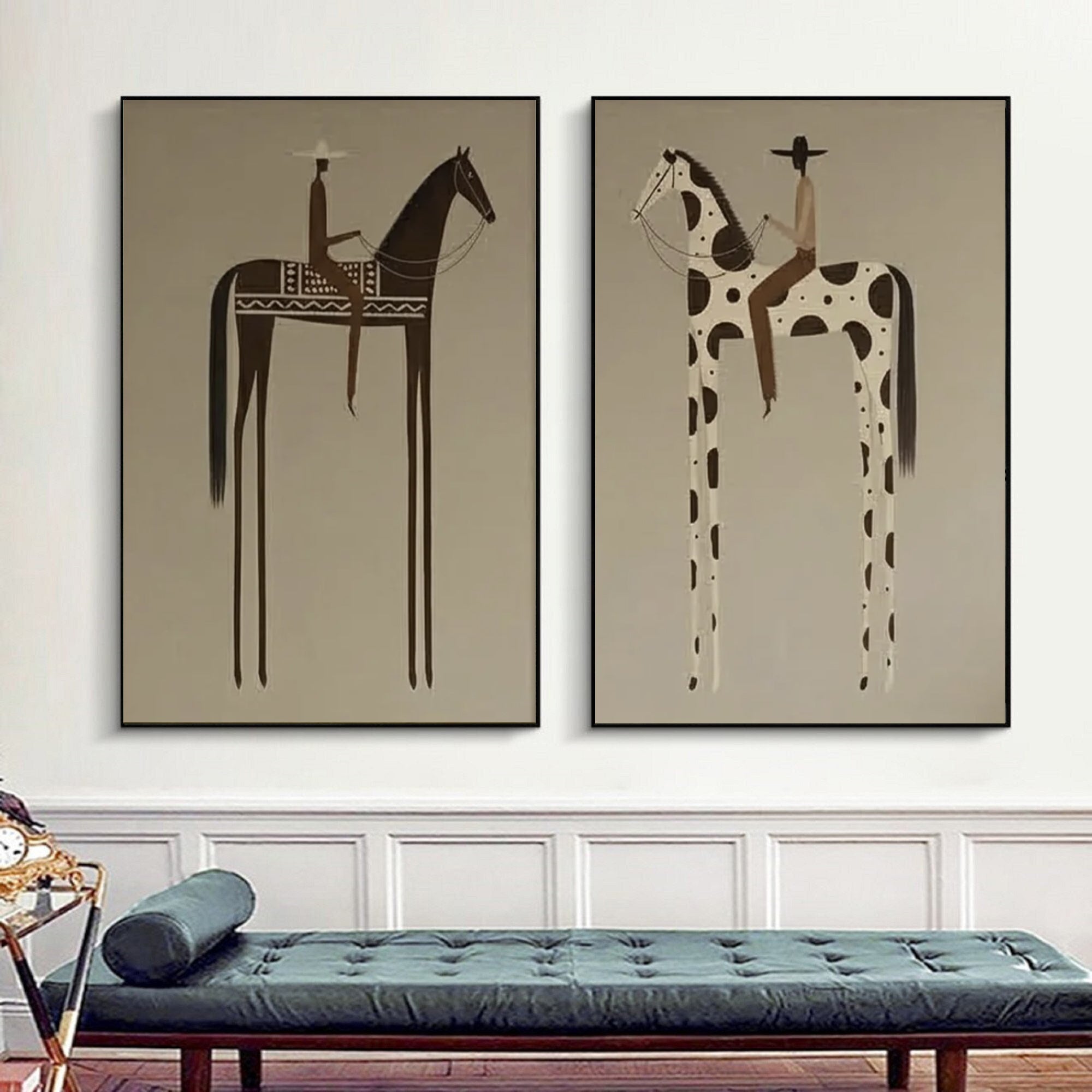 Large Museum Style Horse Rider Wall Art Luxury Designer Diptych | KeiraArt 