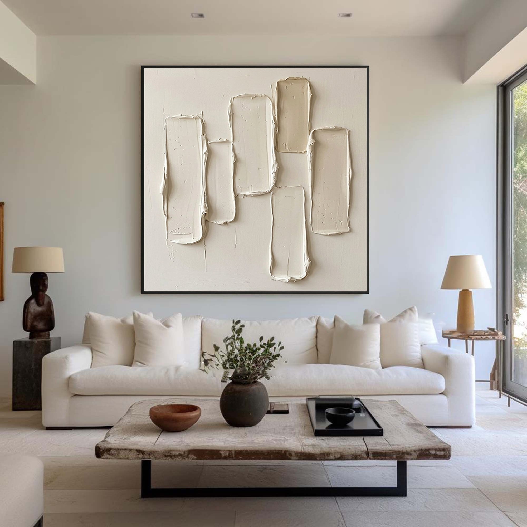 Large Quiet Vertical Structure Wall Art Contemporary Neutral Texture Painting