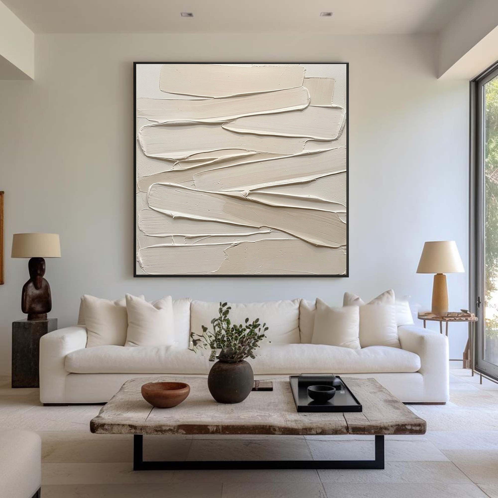 Large Cream Textured Canvas Art Modern Neutral Wall Decor 
