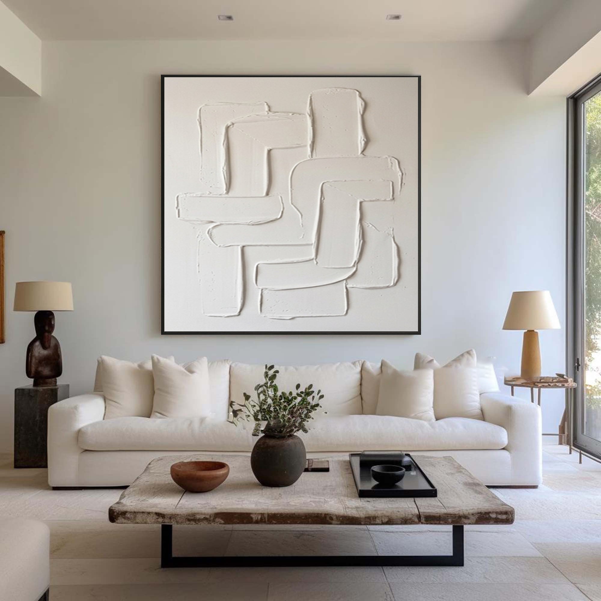 Large Neutral Textured Canvas Art Hand Painted Sculptural Wall Decor