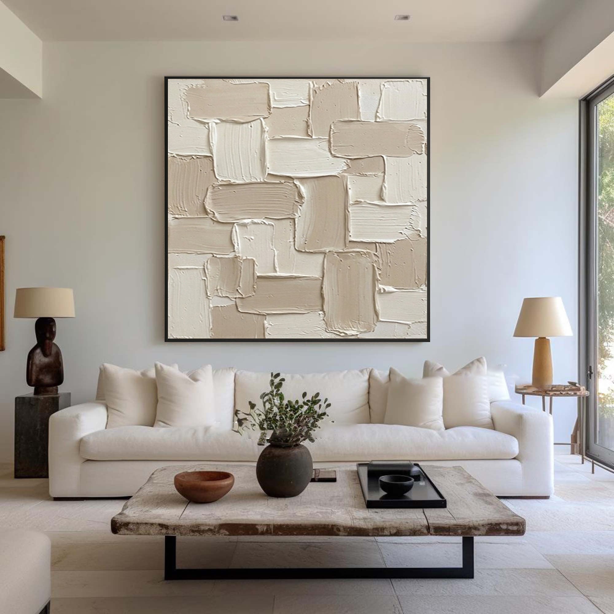 Large Layered Architectural Block Wall Art Neutral Contemporary Sculptural Painting