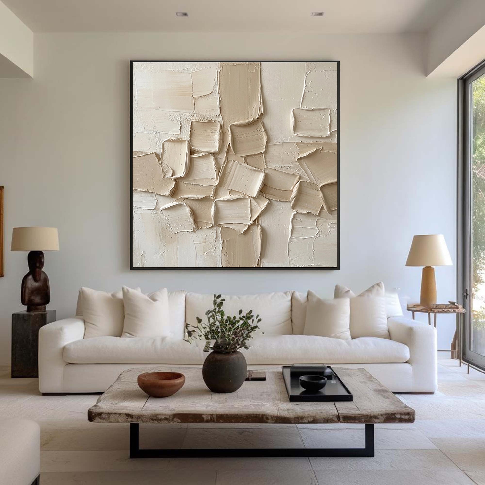 Large Mineral Relief Composition Wall Art Neutral Textured Canvas Painting