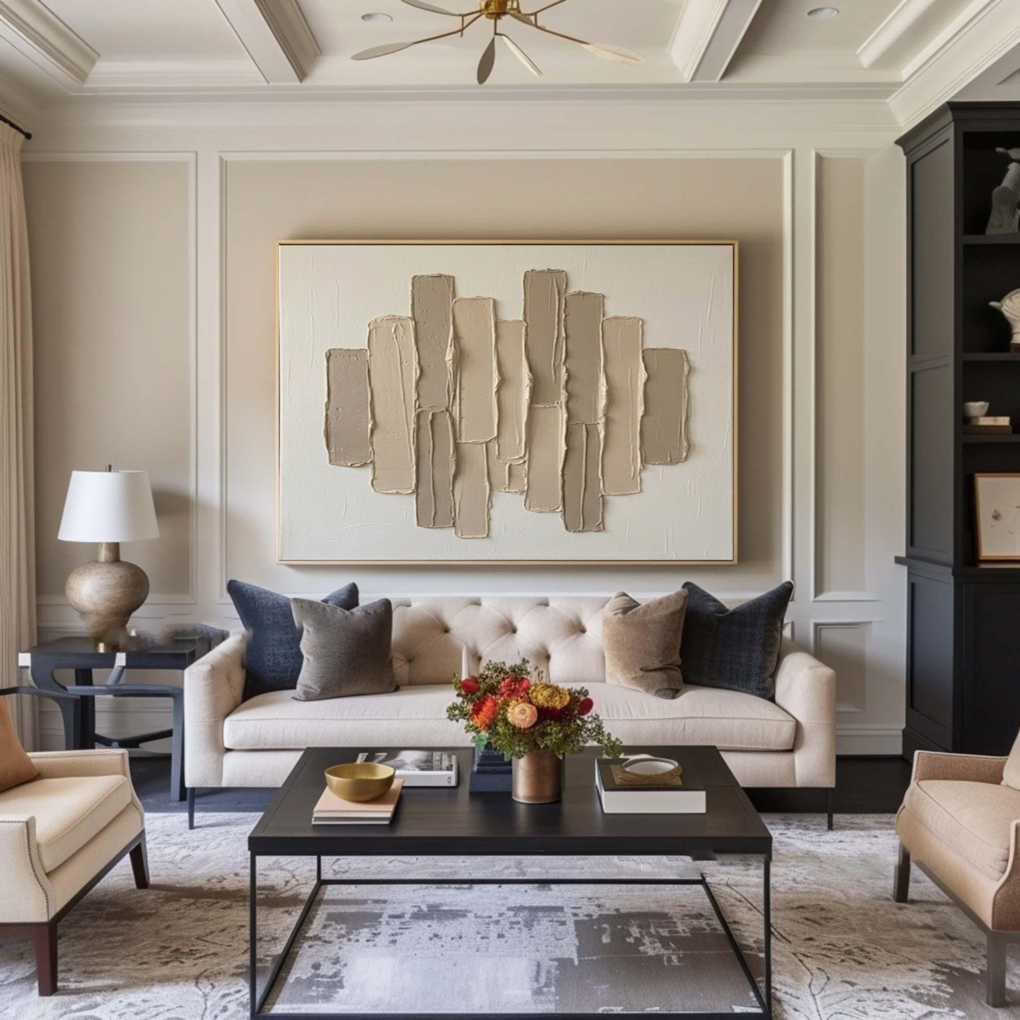 Large Neutral Geometric Wall Art Hand Painted Textured Canvas | KeiraArt  