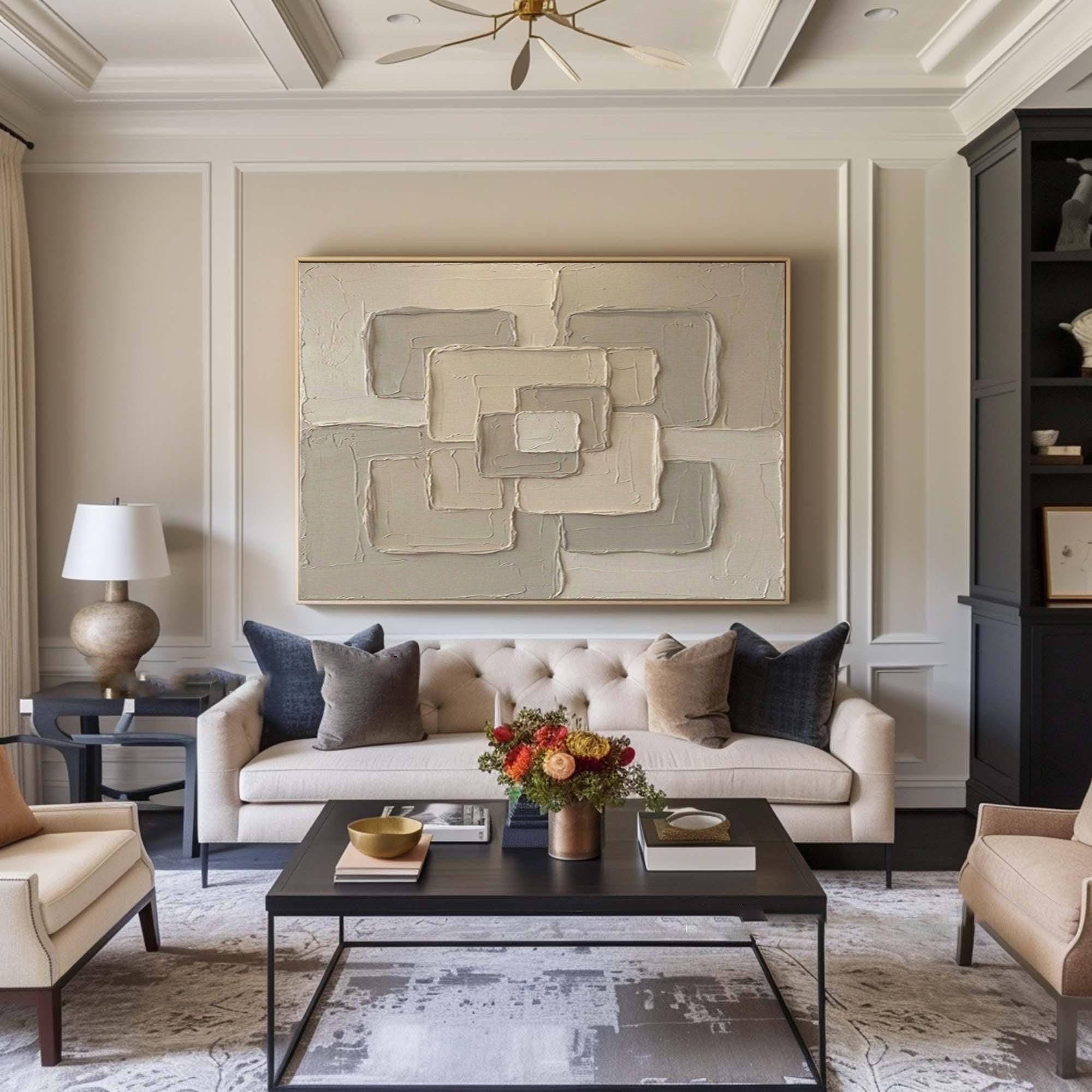 Large Sculptural Abstract Wall Art Hand Painted Neutral Texture Canvas | KeiraArt 