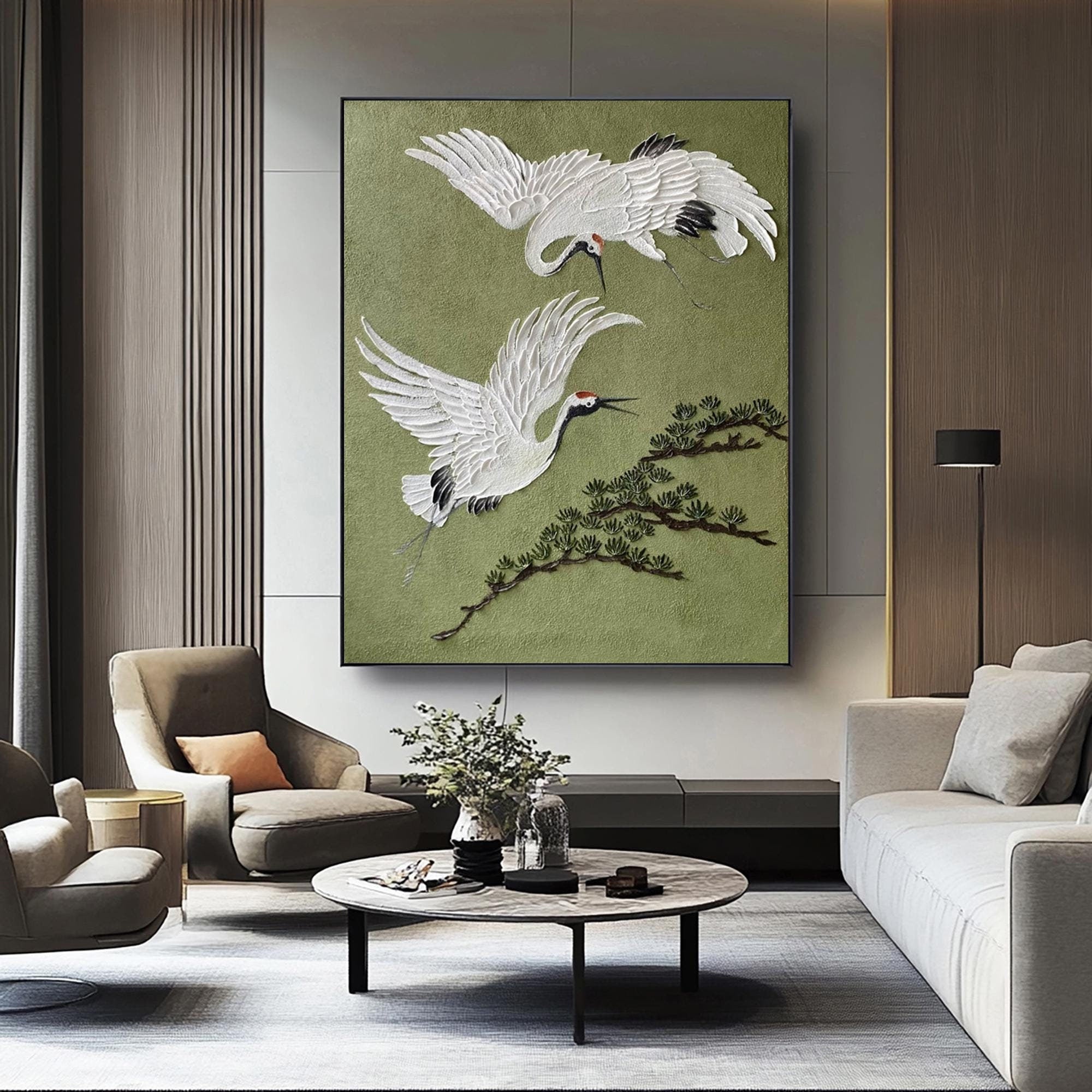 Large White Crane Nature Oil Painting | KeiraArt #AG 187