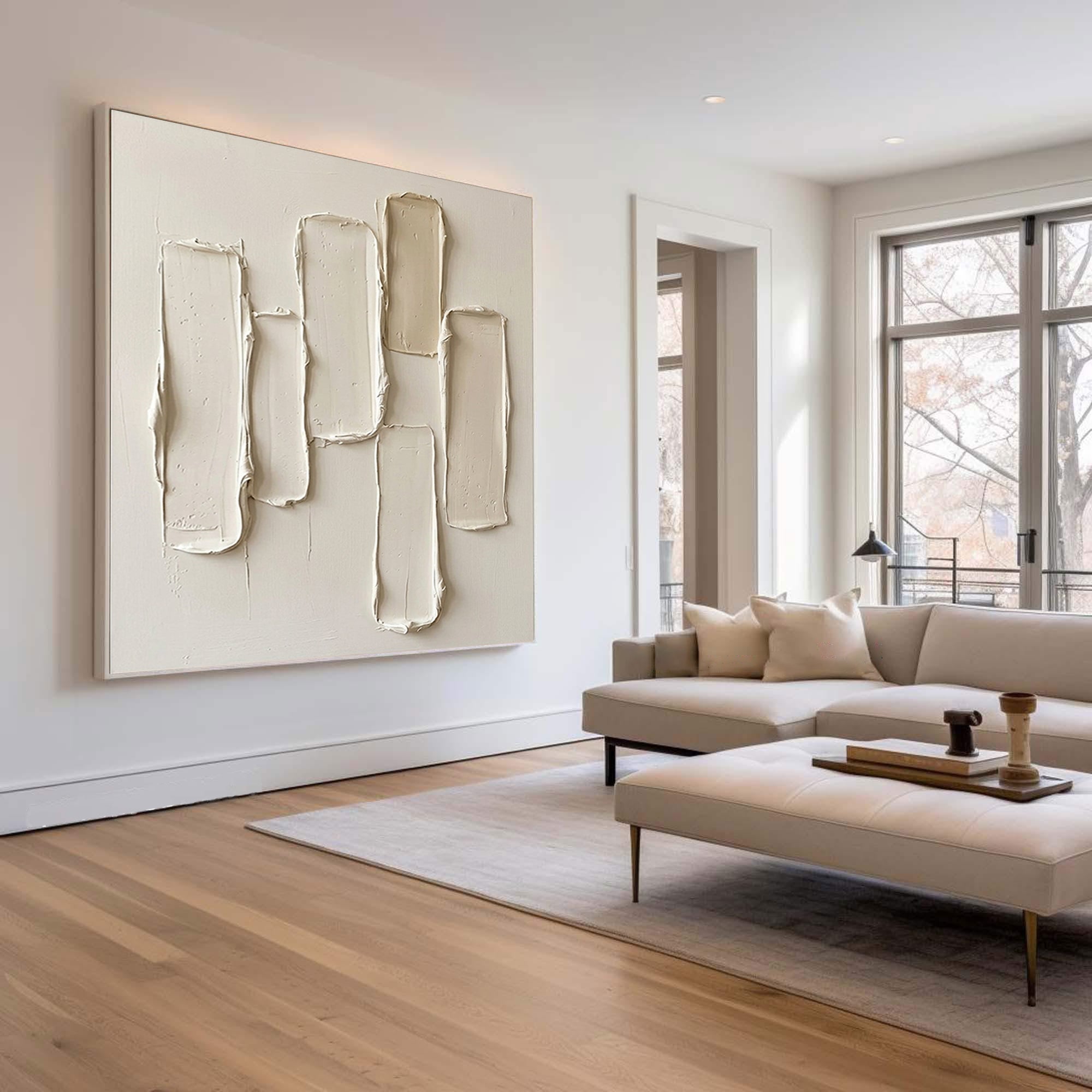 Large Quiet Vertical Structure Wall Art Contemporary Neutral Texture Painting