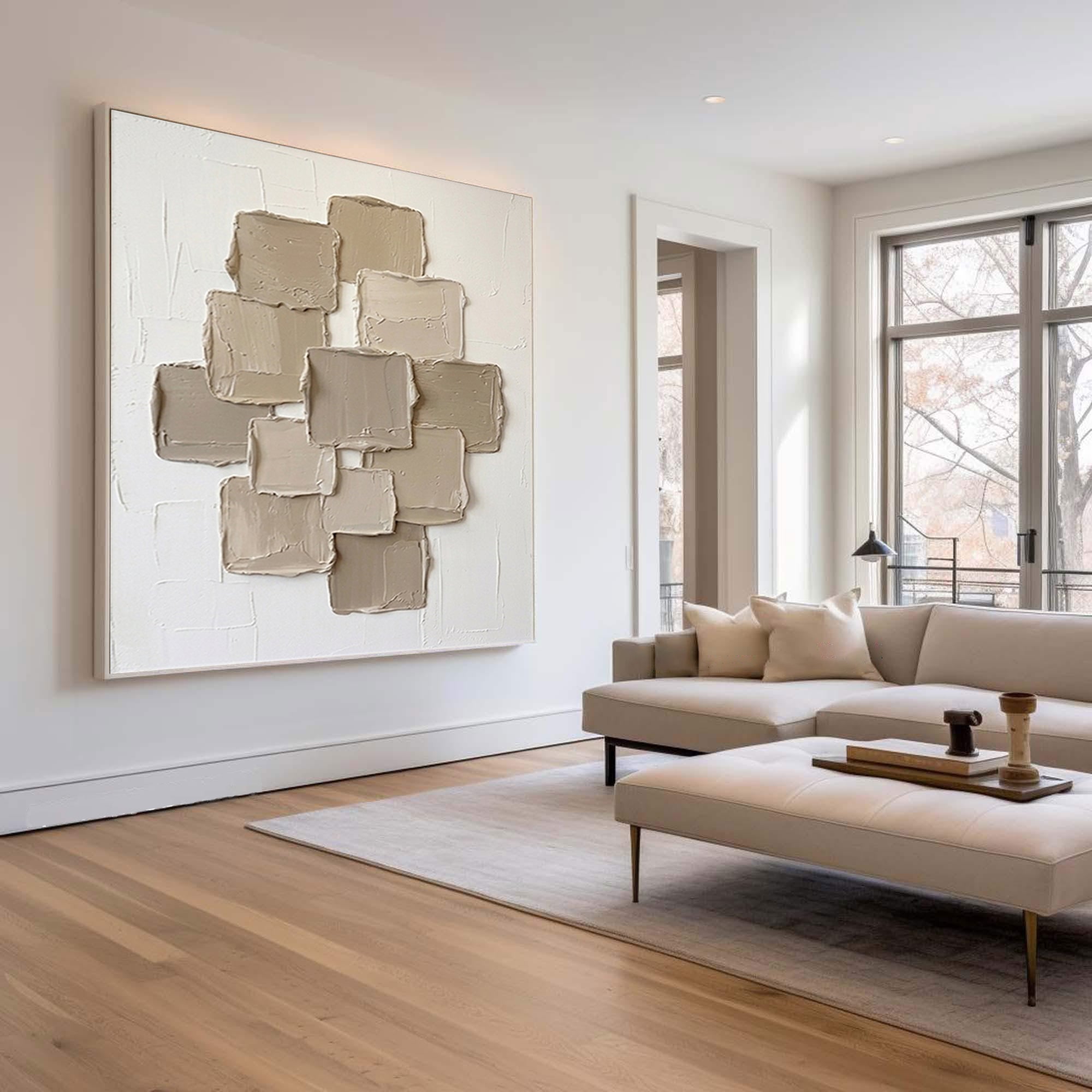 Large Stone Block Wall Art Neutral Contemporary Hand Painted Canvas Painting 