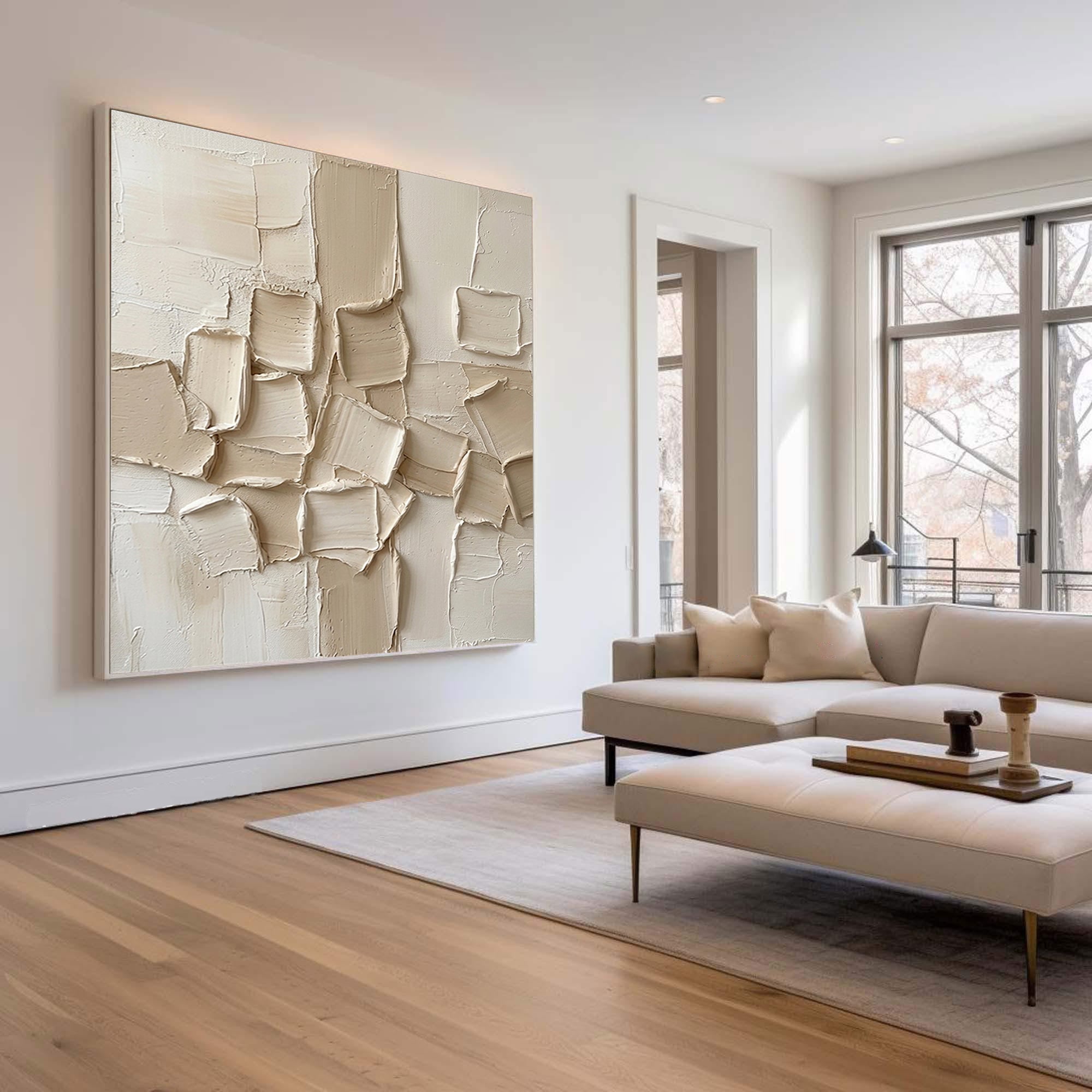 Large Mineral Relief Composition Wall Art Neutral Textured Canvas Painting