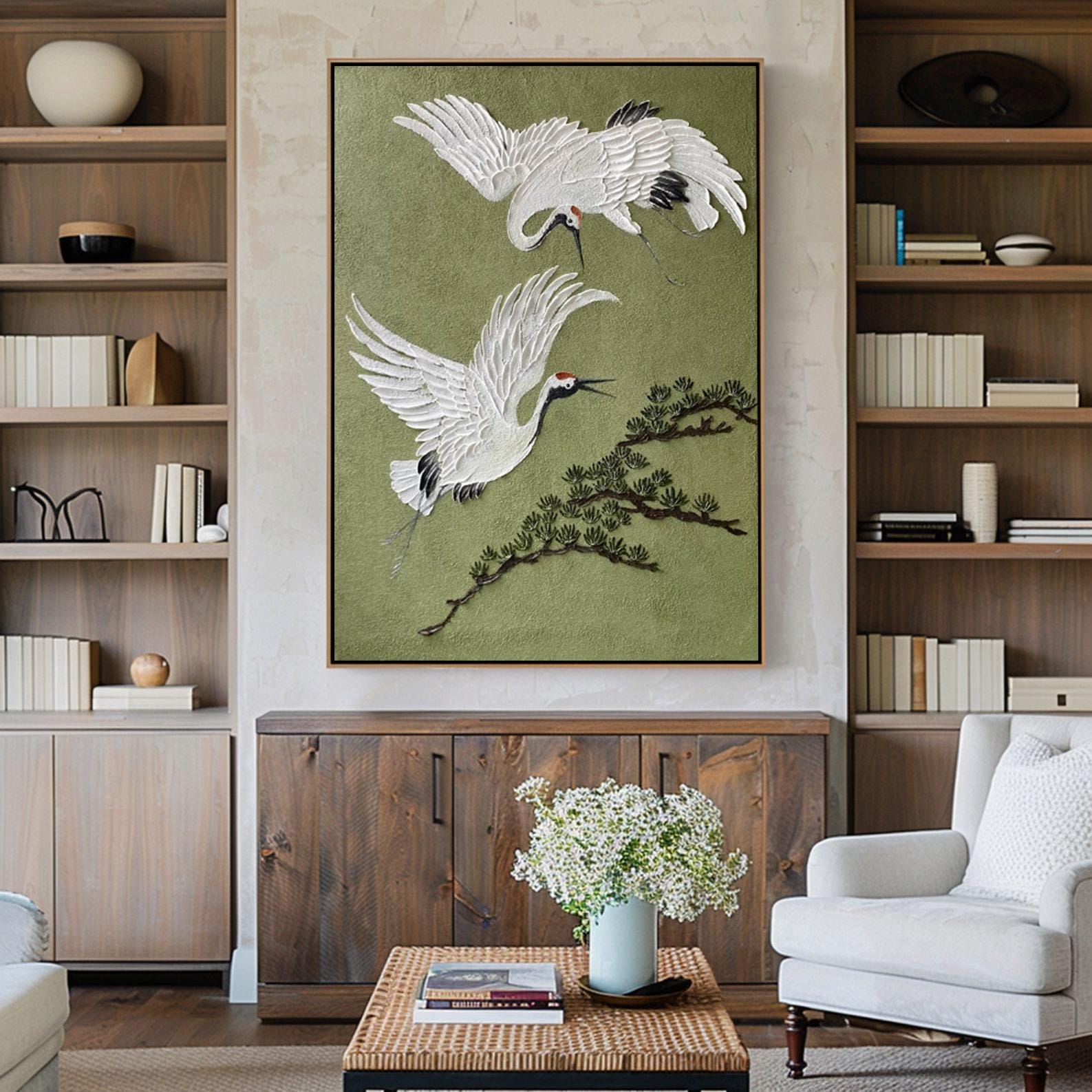 Large White Crane Nature Oil Painting | KeiraArt #AG 187