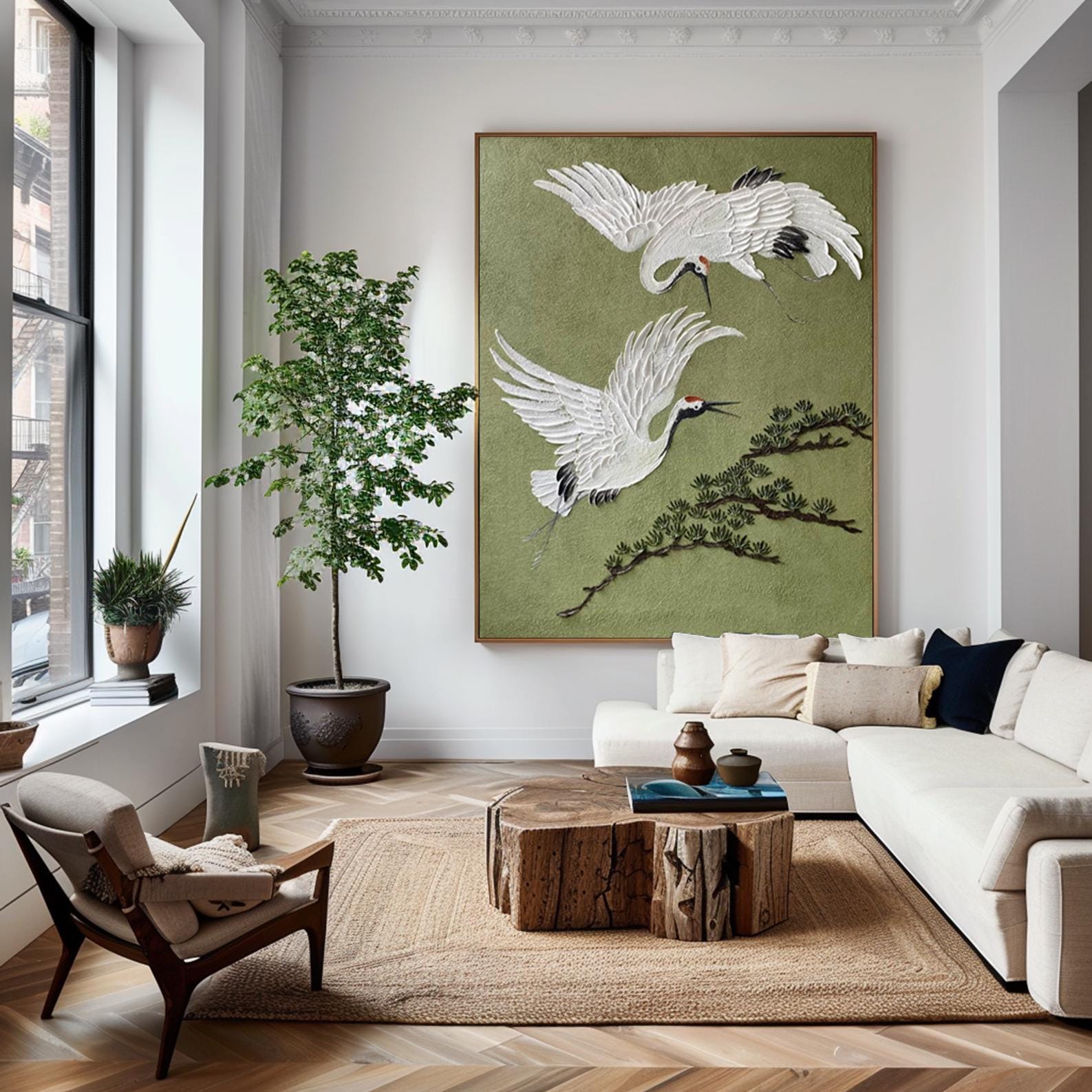 Large White Crane Nature Oil Painting | KeiraArt #AG 187
