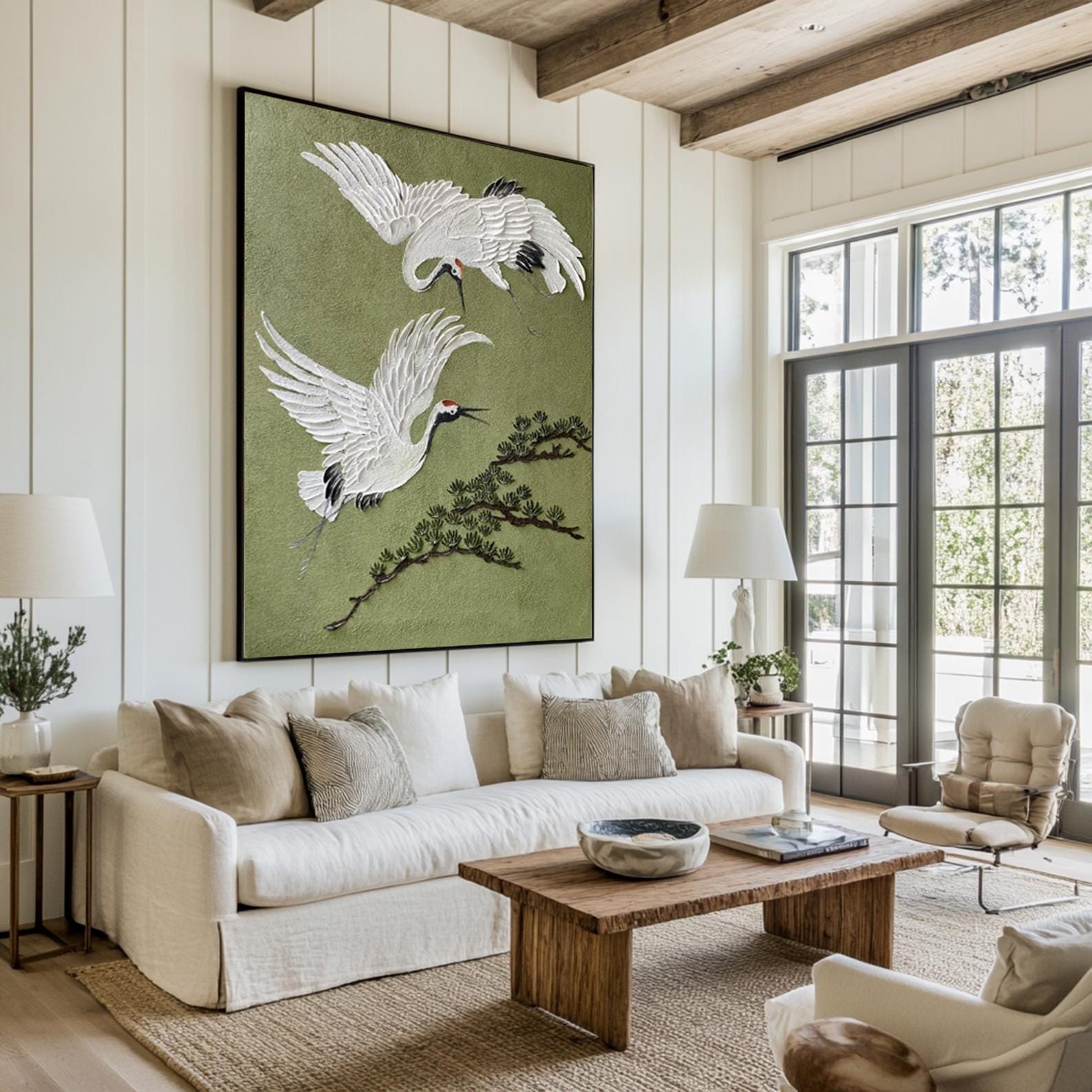 Large White Crane Nature Oil Painting | KeiraArt #AG 187