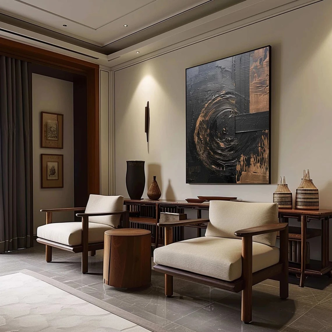 Wabi Sabi Textured Black Wall Art for Luxury Spaces #AP 093