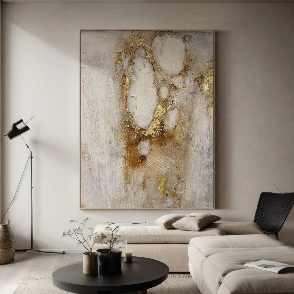Neutral Textured Abstract Art with Gold Accents #AP 100