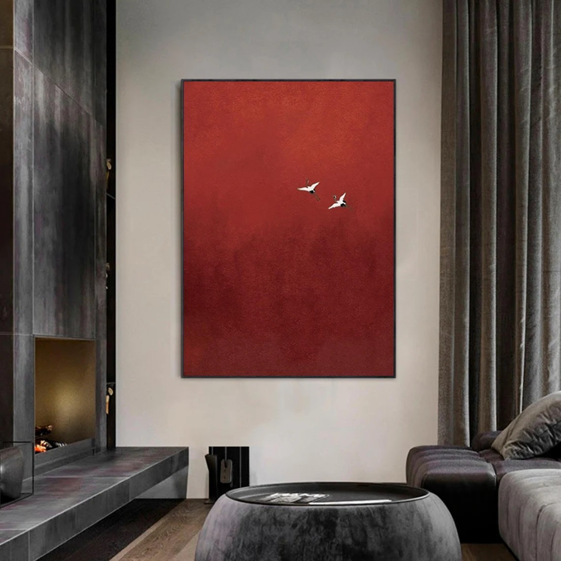 Dreamy Crimson Sky Painting | Surreal Red Landscape Art #AP 081