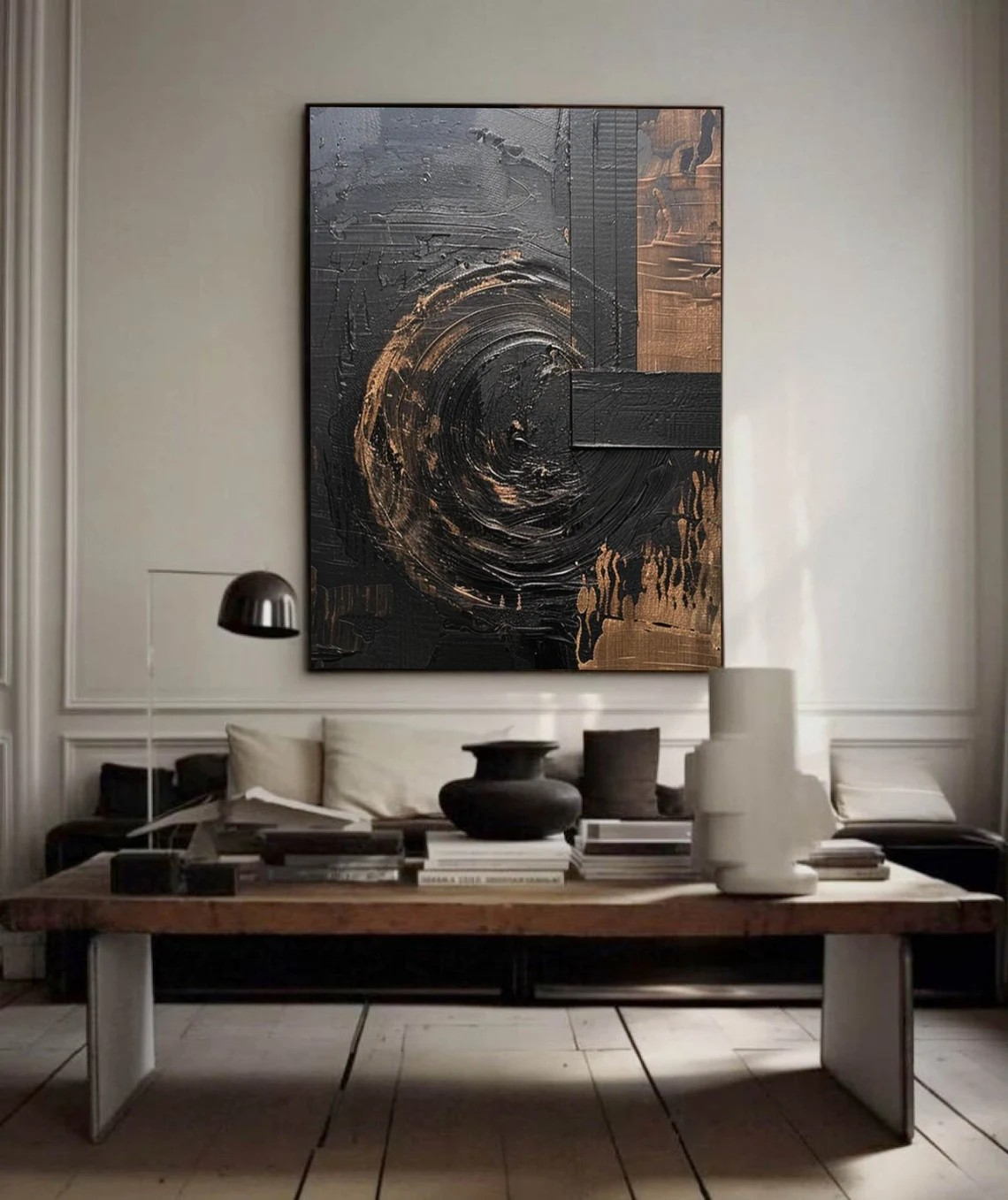 Wabi Sabi Textured Black Wall Art for Luxury Spaces #AP 093