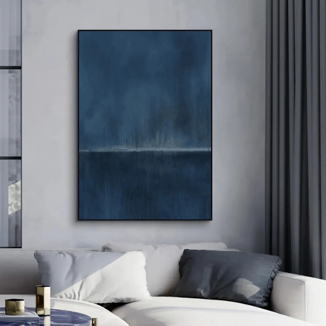 Deep Blue Abstract Canvas Art Modern Minimalist Wall Decor #AP 074