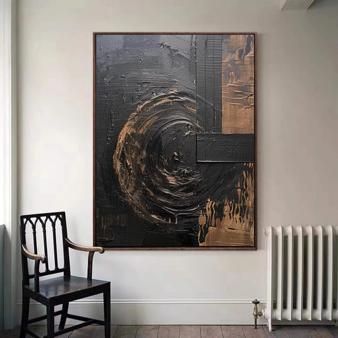 Wabi Sabi Textured Black Wall Art for Luxury Spaces #AP 093