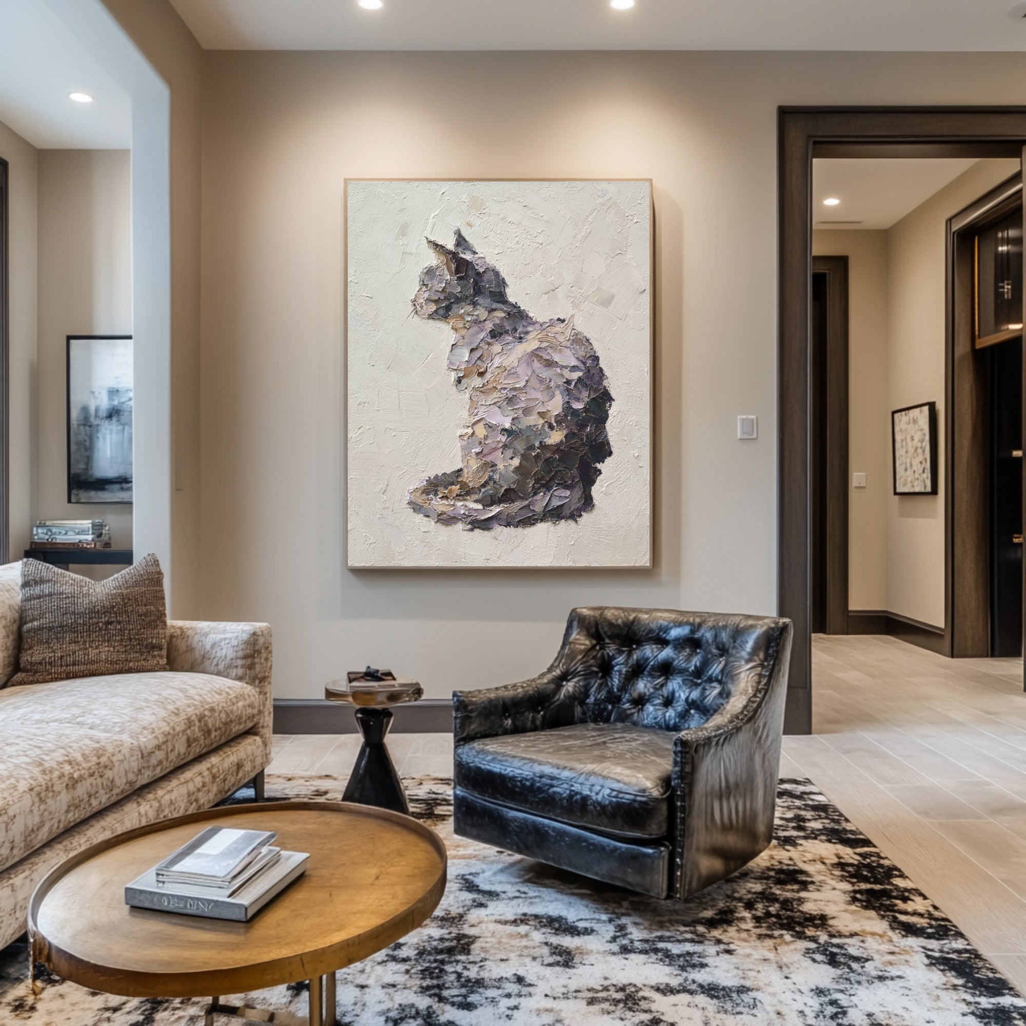 Large Textured Cat Painting - Contemporary Pet Art #AG 054