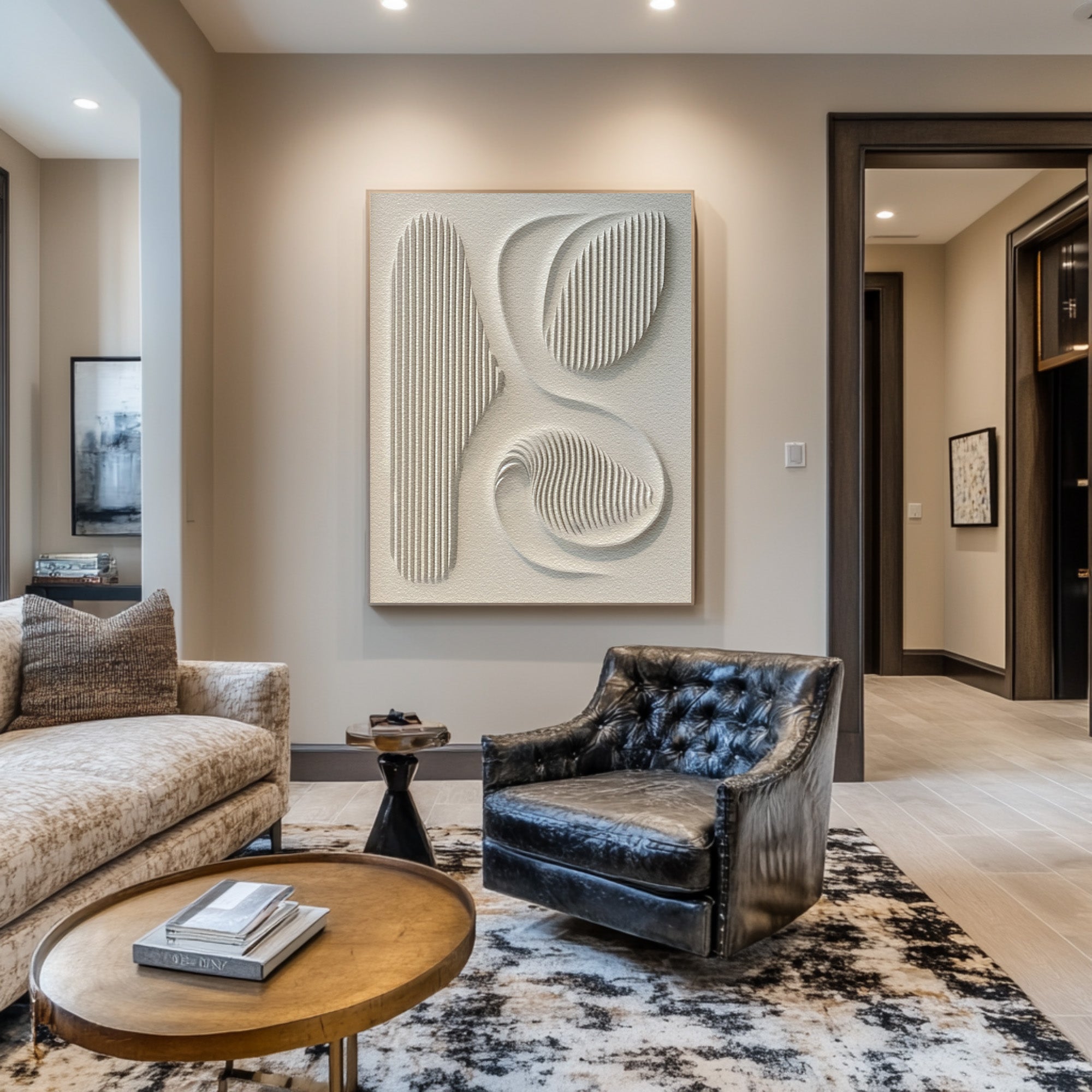 White Textured Abstract Canvas Hand Carved 3D Design #AG 084