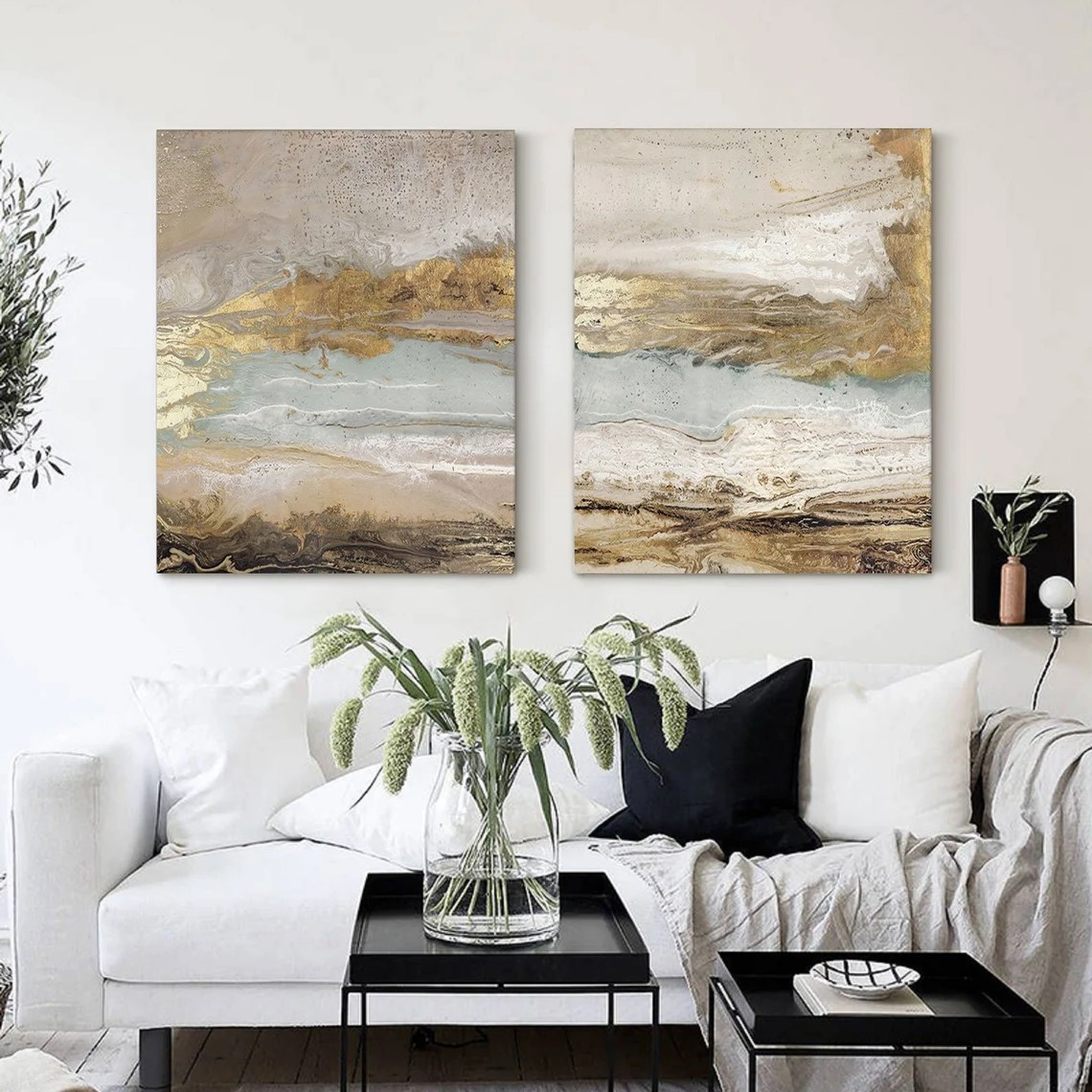 Abstract Textured Landscape Beige Wall Art Set of 2 #AP 118