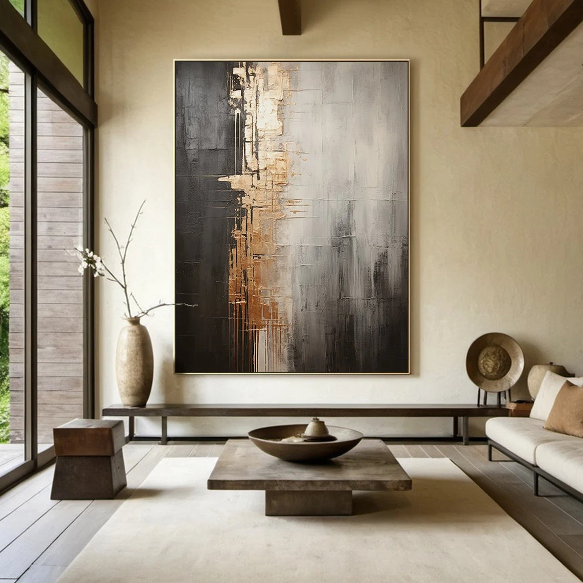 Textured Gold and Black Painting for Modern Home #AP 098